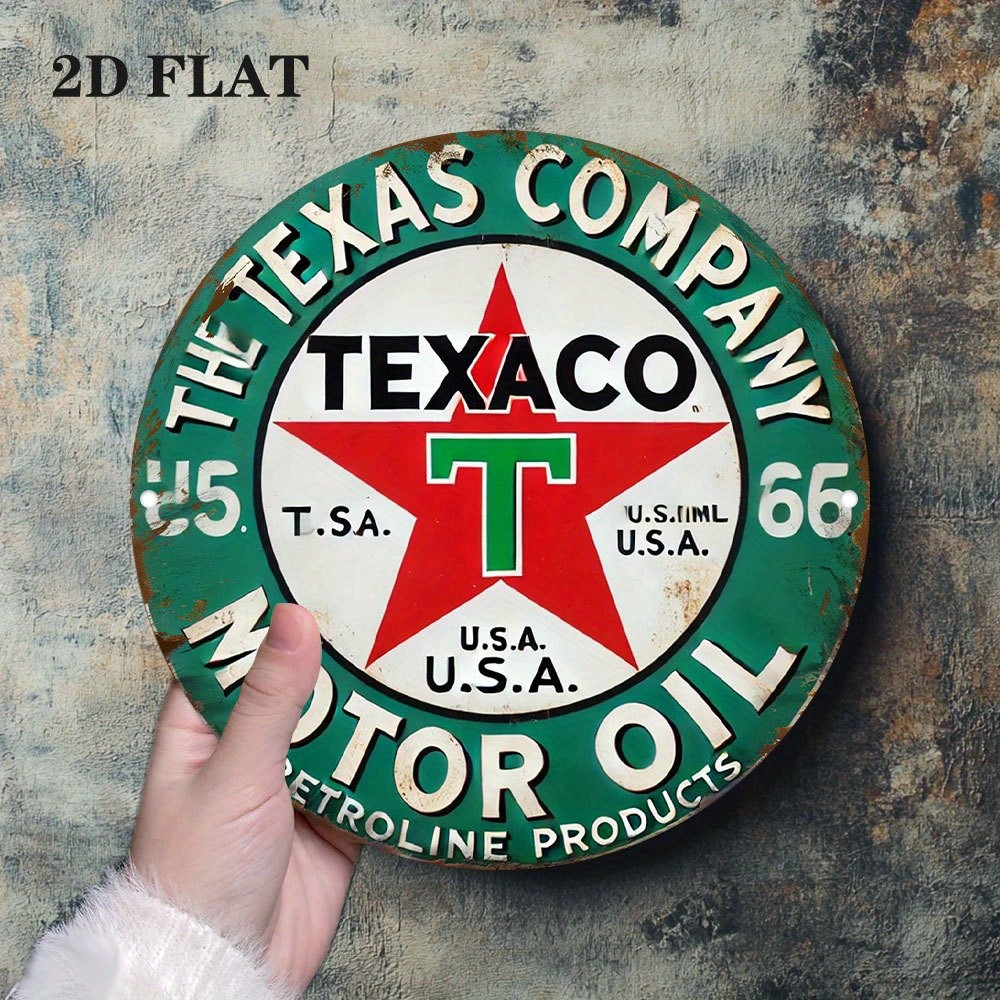 2D Flat - Vintage Texaco Motor Oil Logo Aluminum Sign -Tin Metal Signs 8x8in