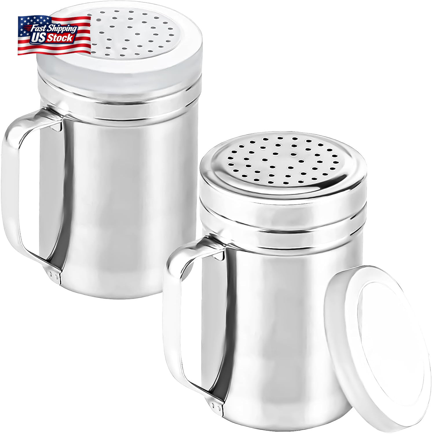 2Pcs Metal Salt Pepper Dredge Shakers, Stainless Steel Pepper Shaker Seasoning J