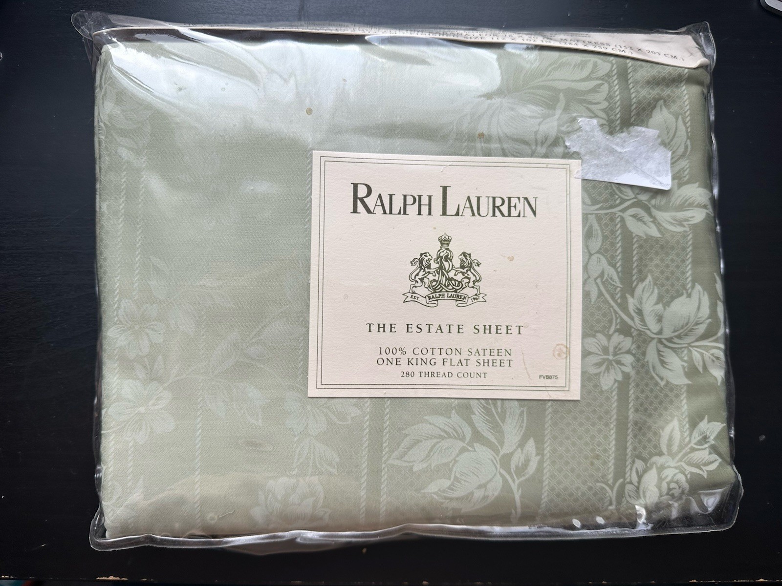 Vintage NOS Ralph Lauren King Flat Sheet “Fairchild Willow”  100% Cotton Sateen