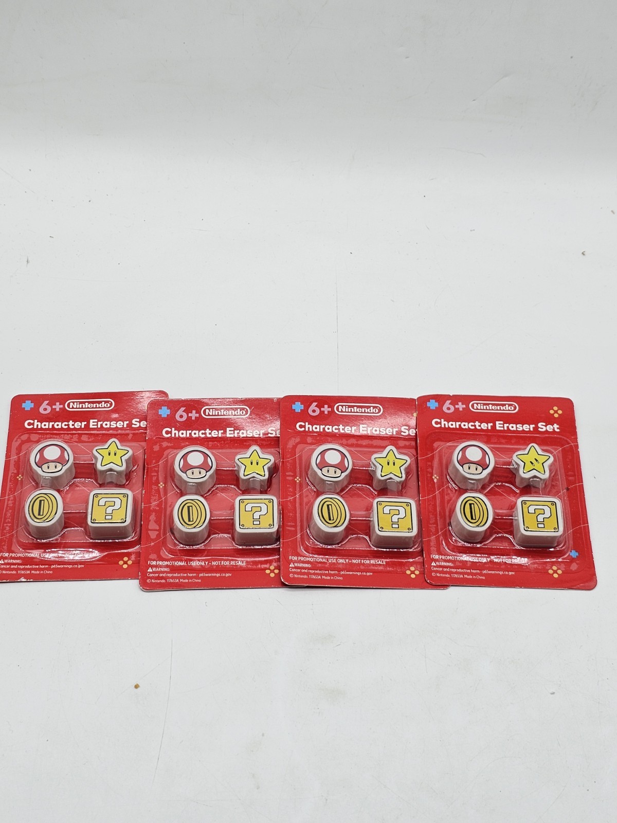 x4 Nintendo Character Eraser Set of 4 Mushroom Star Coin Block Mario NIP