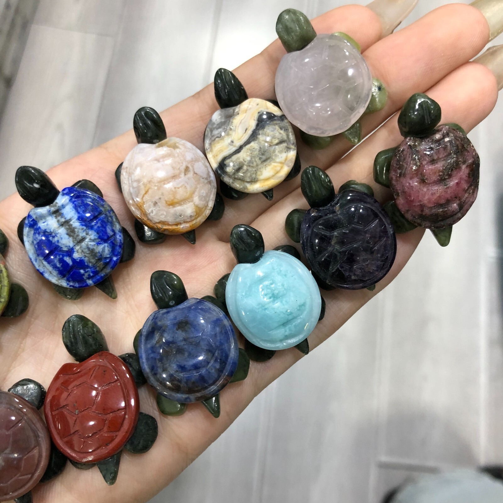 5pc Natural mix Quartz hand Carved Mini Sea turtle crystal Reiki healing