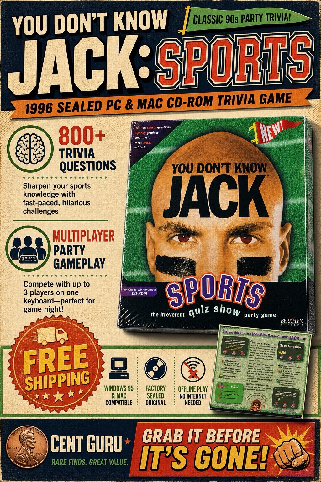 You Don't Know Jack Sports PC Mac CD ROM 1996 New Sealed Trivia Game