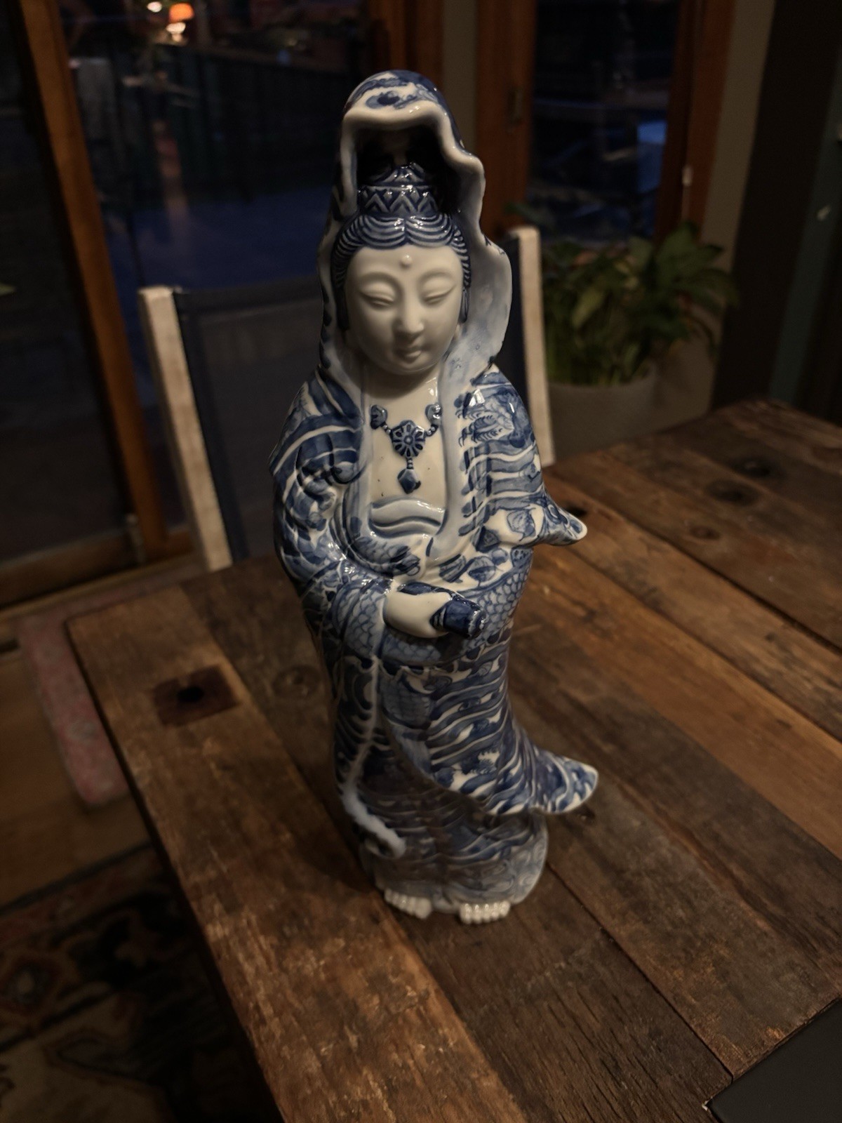 Vintage Japanese Blue & White Porcelain Kwan Yin / Guanyin Figurine – 15”
