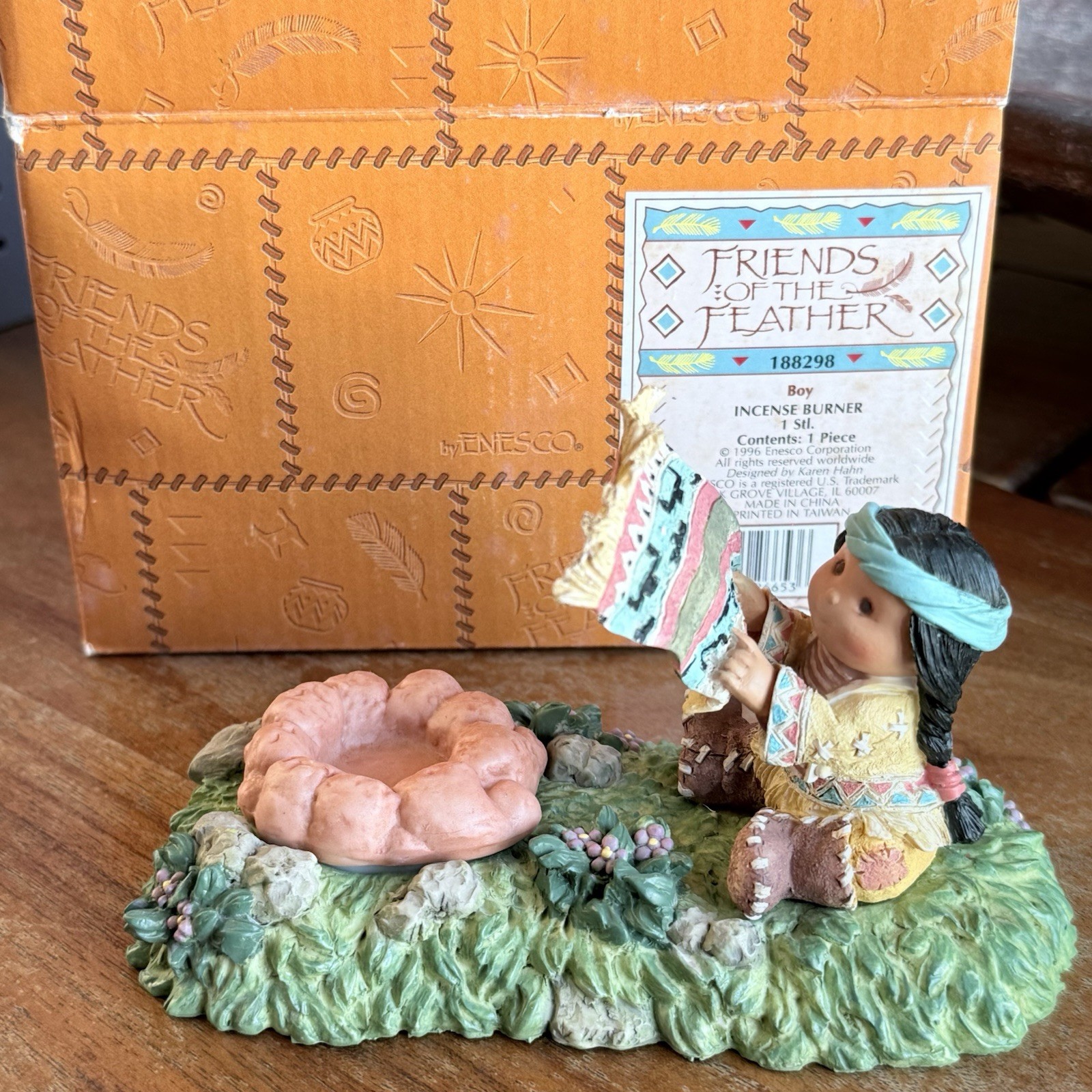 Vintage 1996 Enesco Friends of a Feather Incense Burner Figurine Native American