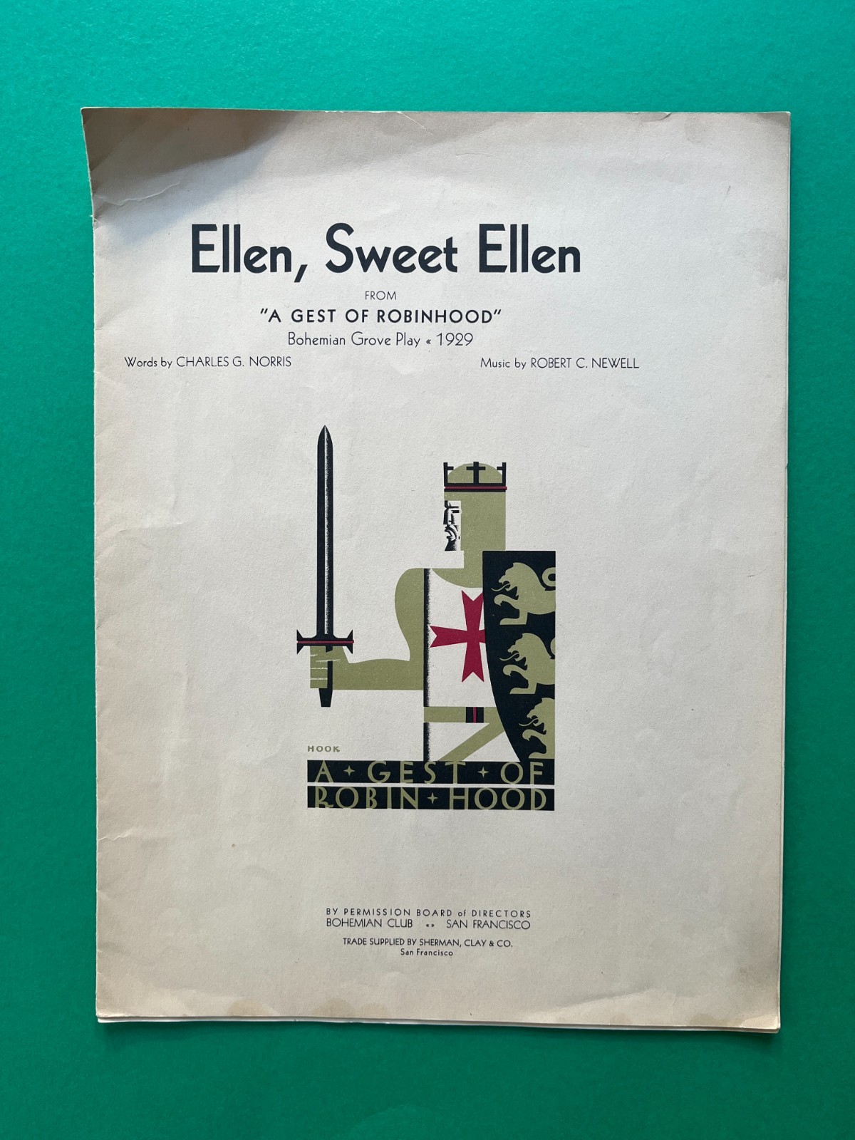 A Gest of Robin Hood ~ Sheet Music ~ BOHEMIAN CLUB ~ 1929 ~ Signed