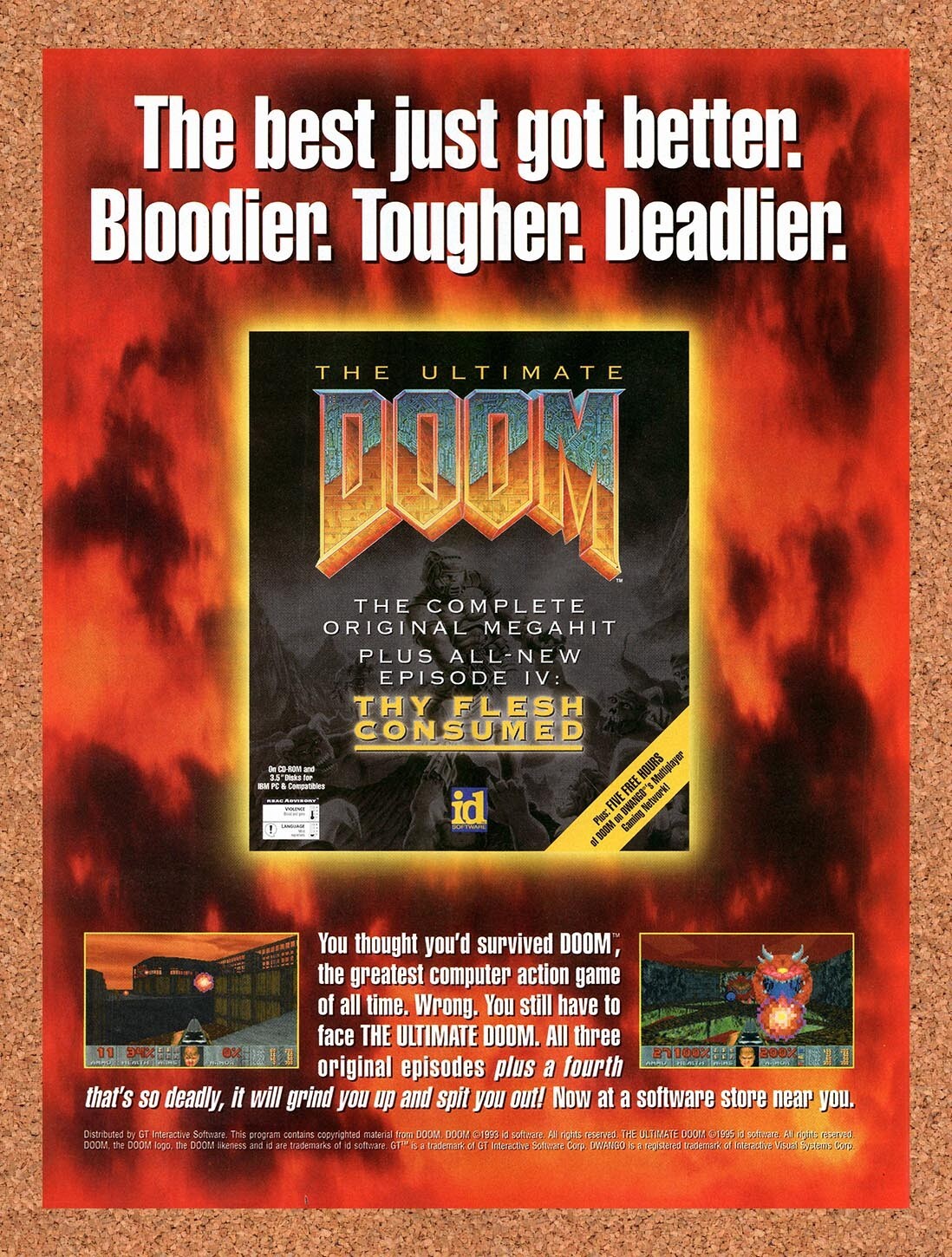 1994 Ultimate Doom Thy Flesh Consumed PC Original Ad / Retro Wall Art v1