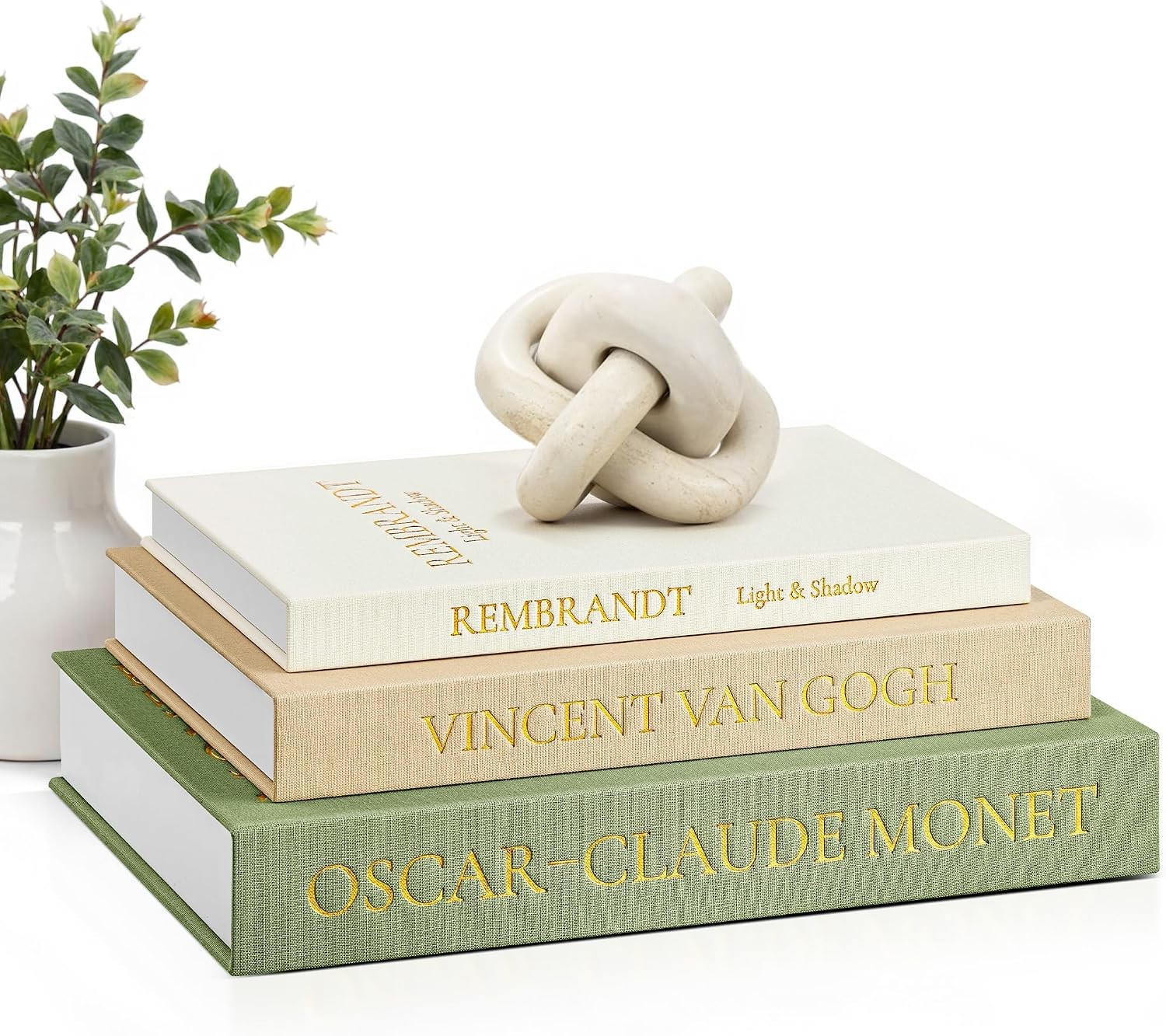 Aesthetic Decorative Books, Set of 3 Linen Faux Book Boxes, Sage