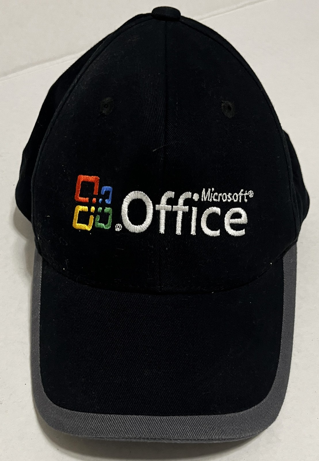 Vintage Microsoft Office Advertising Hat Cap Black Grey Embroidered Logo Tech