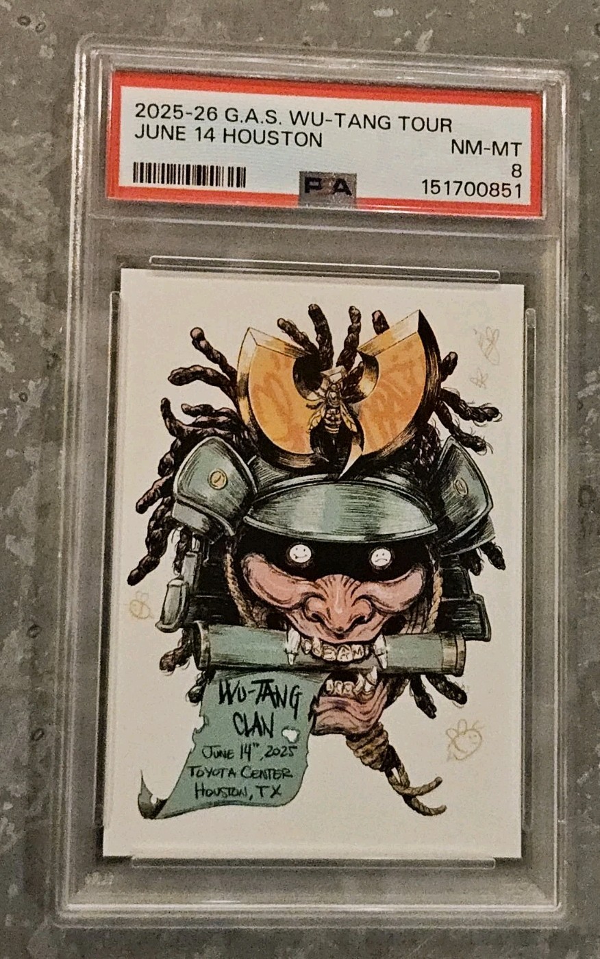 🔶 2025 G.A.S. Trading Card 🎤 WU-TANG CLAN🎧 Tour June 14 Houston /100🔶 PSA 8