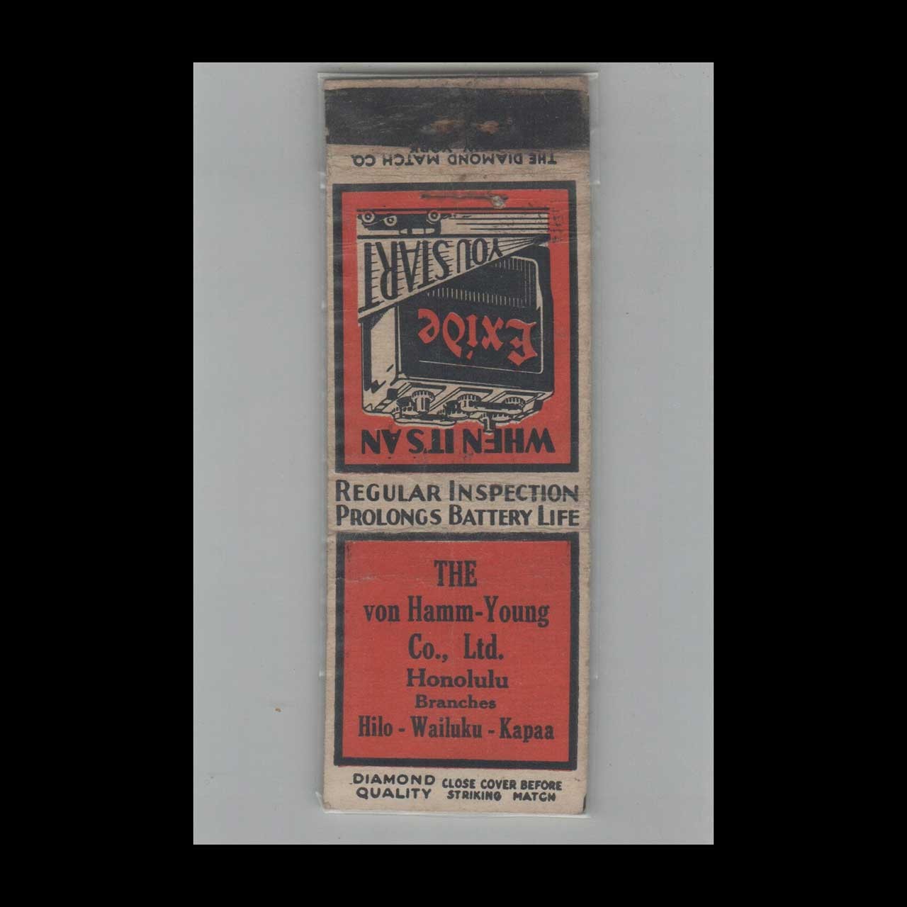 1930s Matchbook Cover Diamond Quality The Von Hamm-Young Co. Honolulu HI