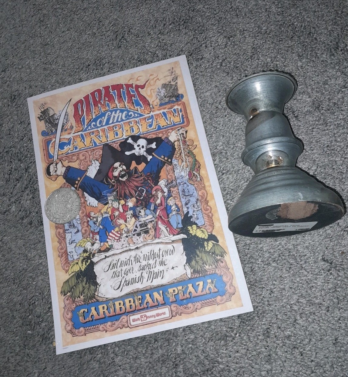 DISNEY WORLD PIRATES OF THE CARIBBEAN CANDLESTICK PROP PLAZA DEL SOL SHOP & COIN