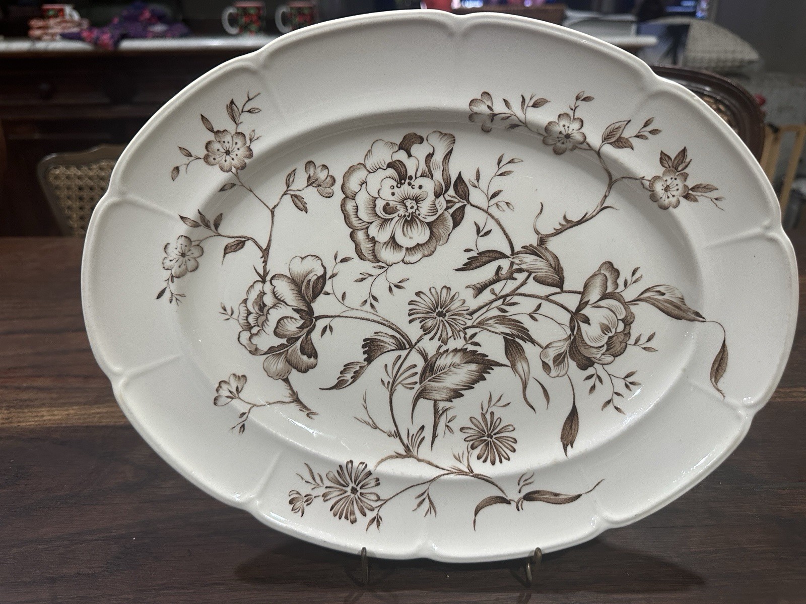 Johnson Brothers Transfer  Windsorware Floral Brown Small Serving Platter 12x9.5
