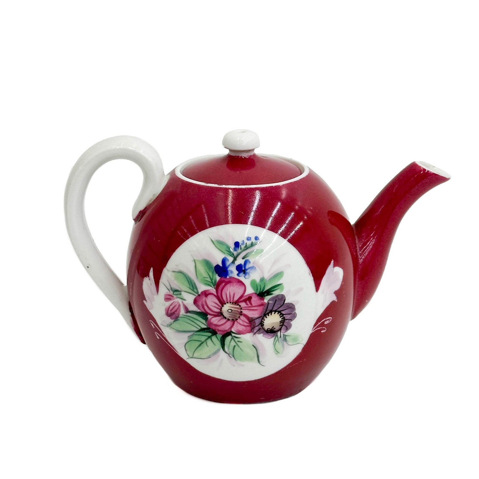 Kuznetsov Gardner Imperial Russian Porcelain Teapot Red c1910