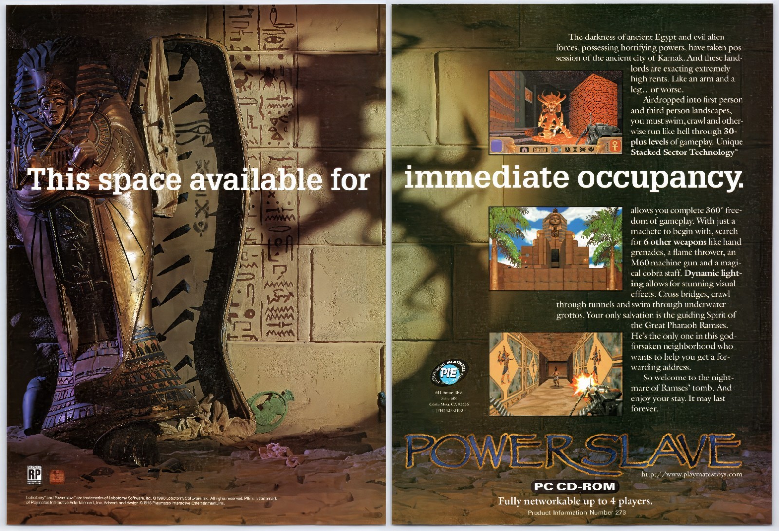 Powerslave Exhumed - PC Game - Vintage Original Print Ad/Poster Promo Art 1996