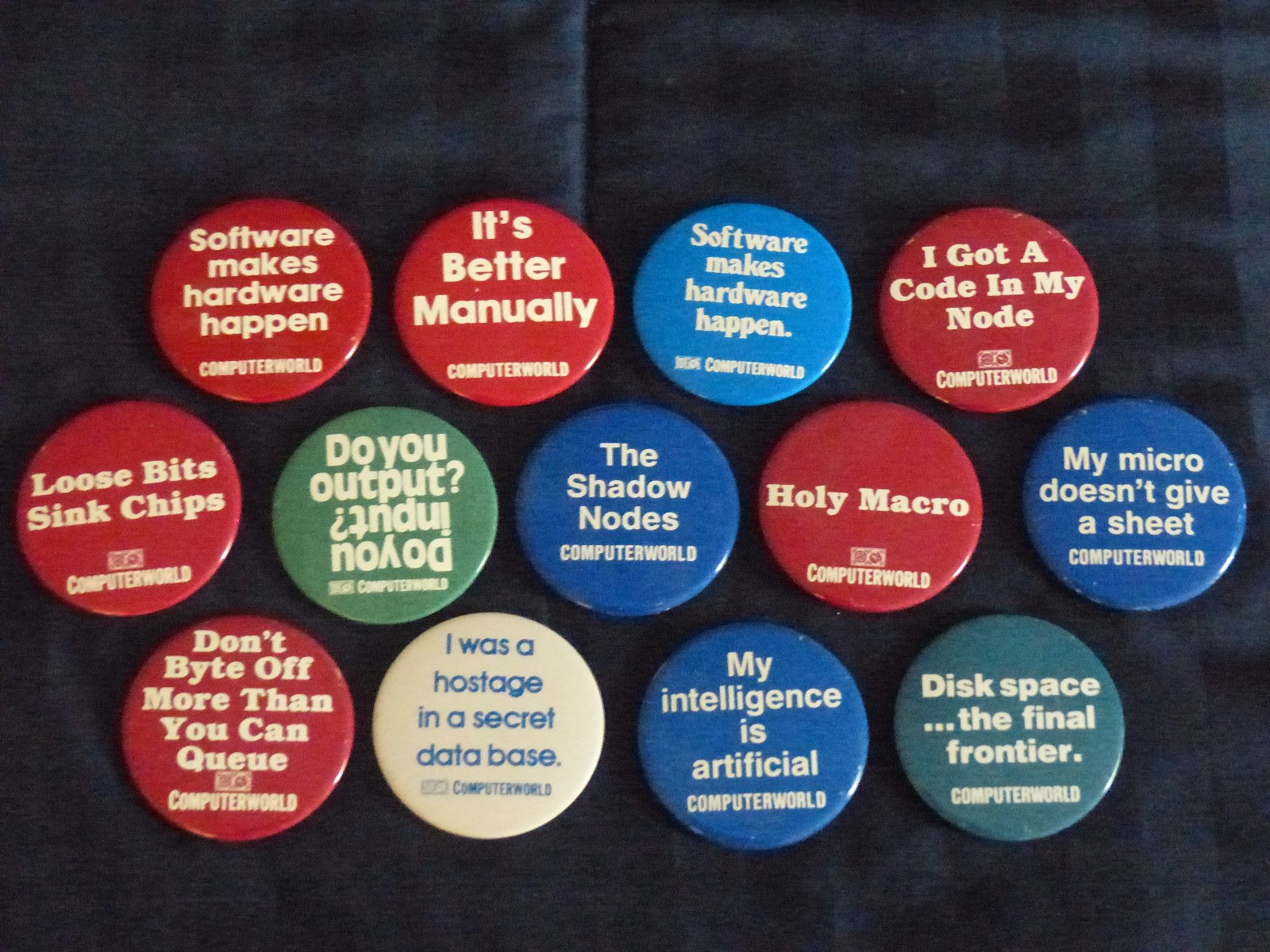 1980s vintage collectable Computerworld buttons lot of 13