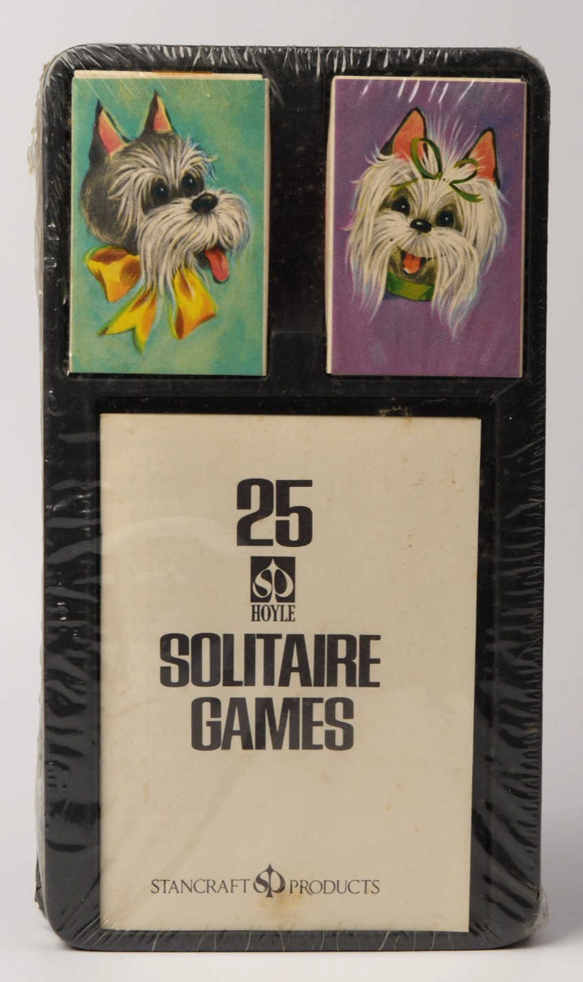 Vintage Stancraft/Hoyle 25 Solitaire Games Set w/ 2 Mini Dog Card Decks - SEALED