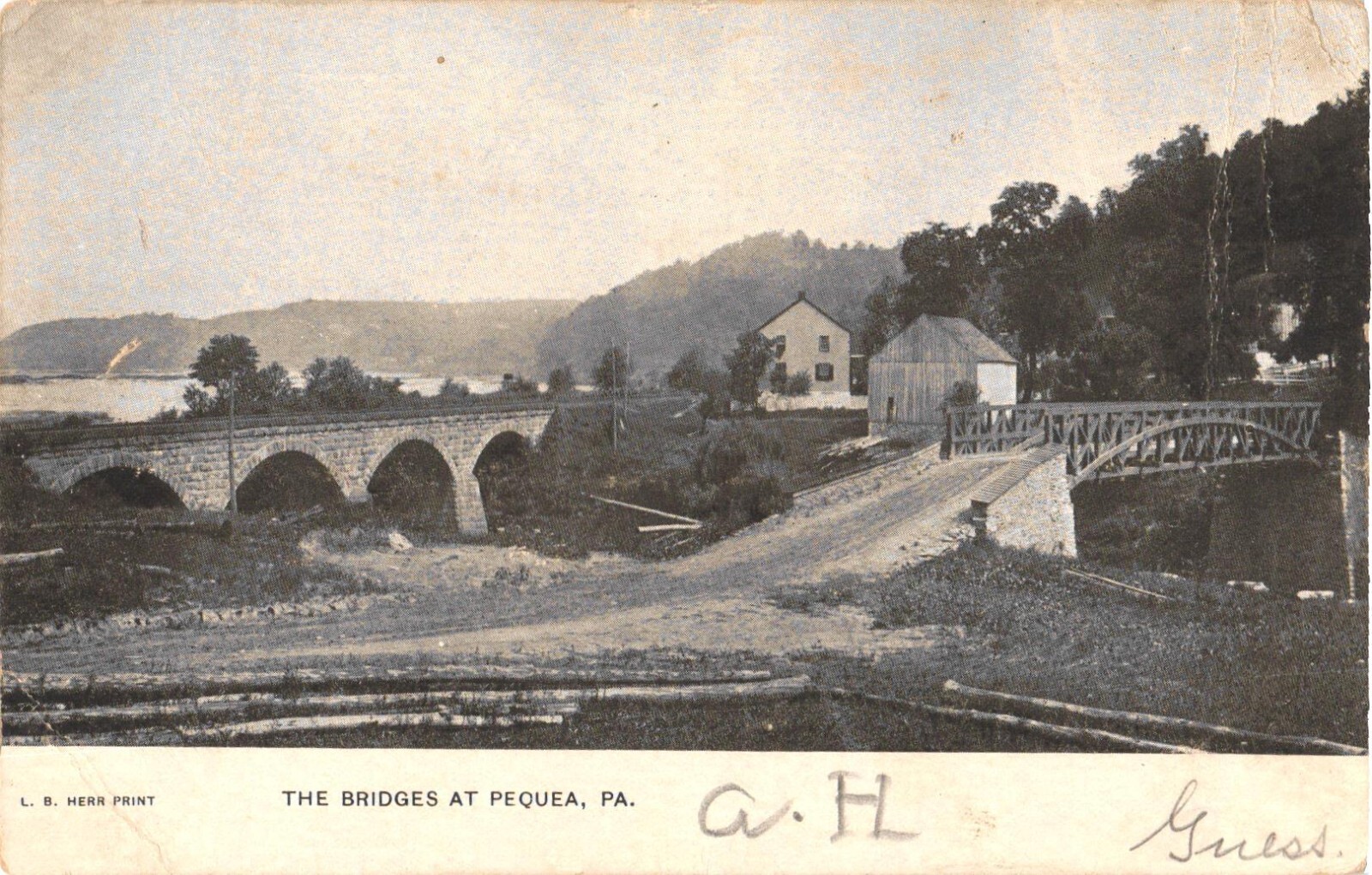 Pequea PA Stone Arch & Truss Bridges Undivided Back Postcard 1907 Posted