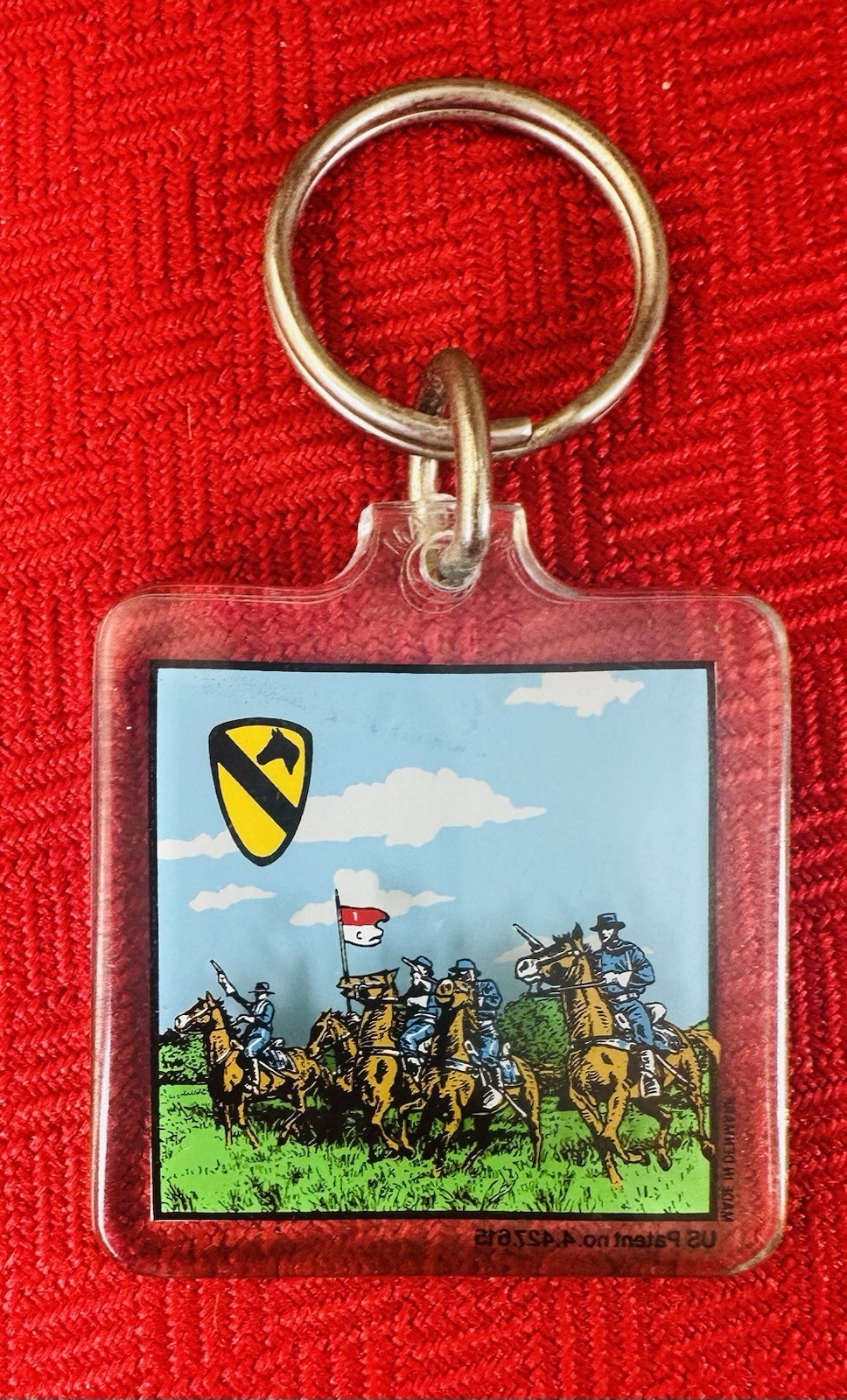 Vtg 3D 1st Cavalry Division Keychain US Army Horses Double Sided Acrylic 1990s
