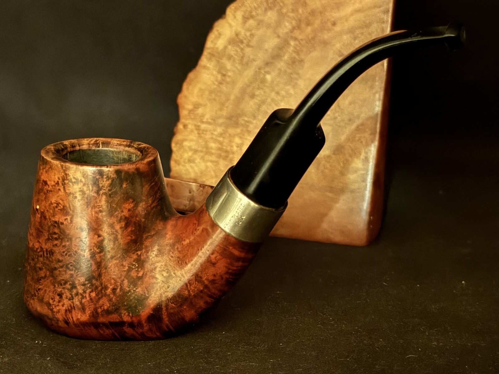 Prince of wales Smooth Bent Volcano Sitter Estate Pipe - Vulcanite Saddle Stem