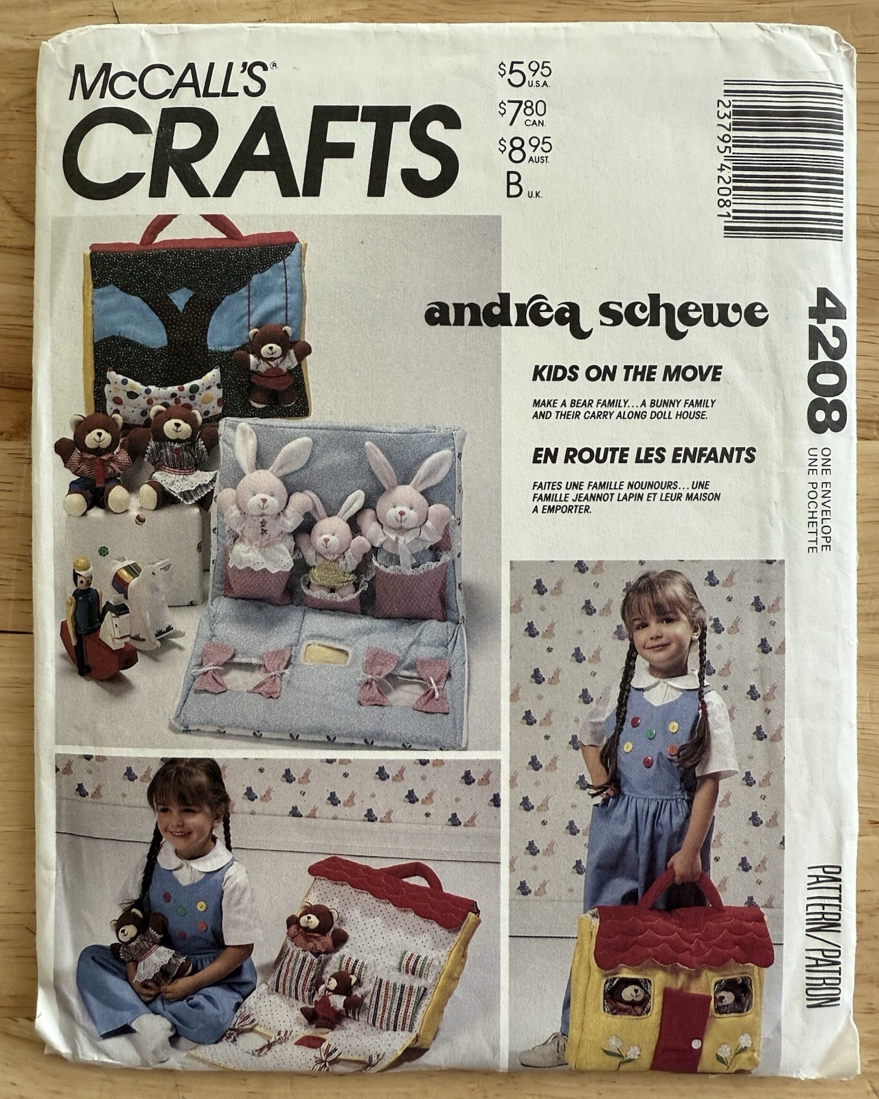 McCall’s Crafts Pattern 4208 Bear & Bunny Doll w Carry House Andrea Schewe UC FF