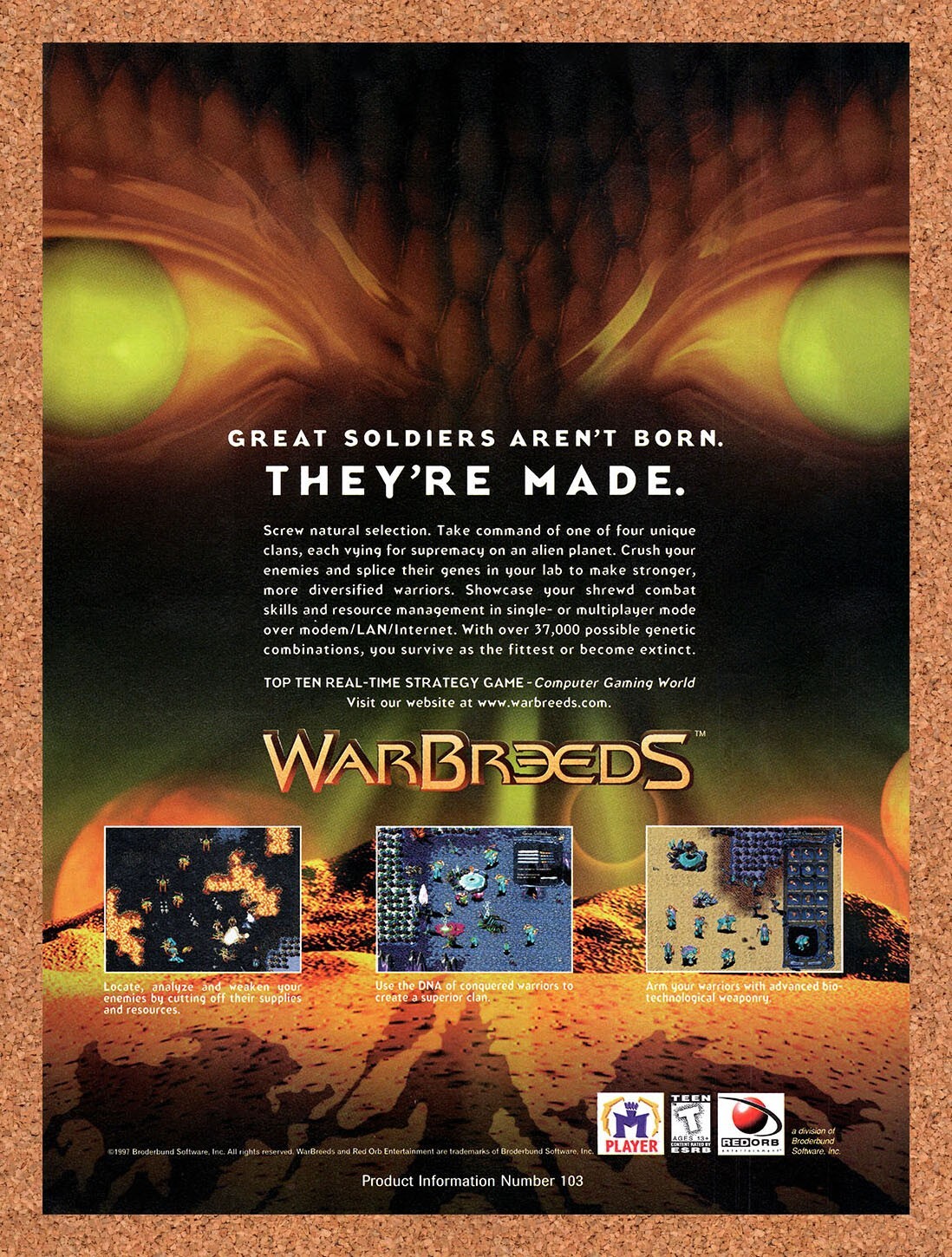 1997 WarBreeds PC Original Advertisement / Retro Wall Art v1