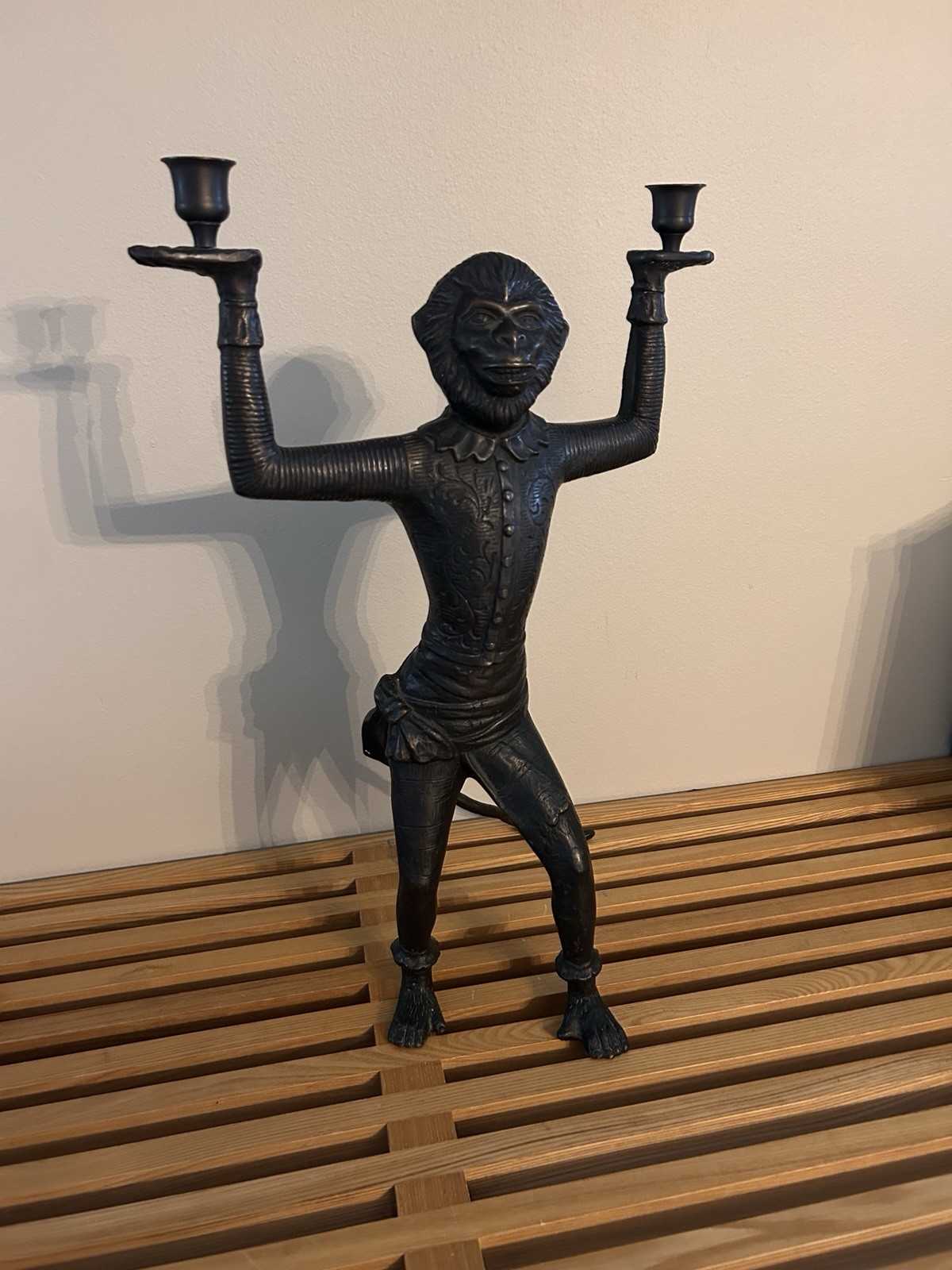 Bronze Monkey Candelabra Vtg Figural Butler Candle Holder Sculpture 20.5 in