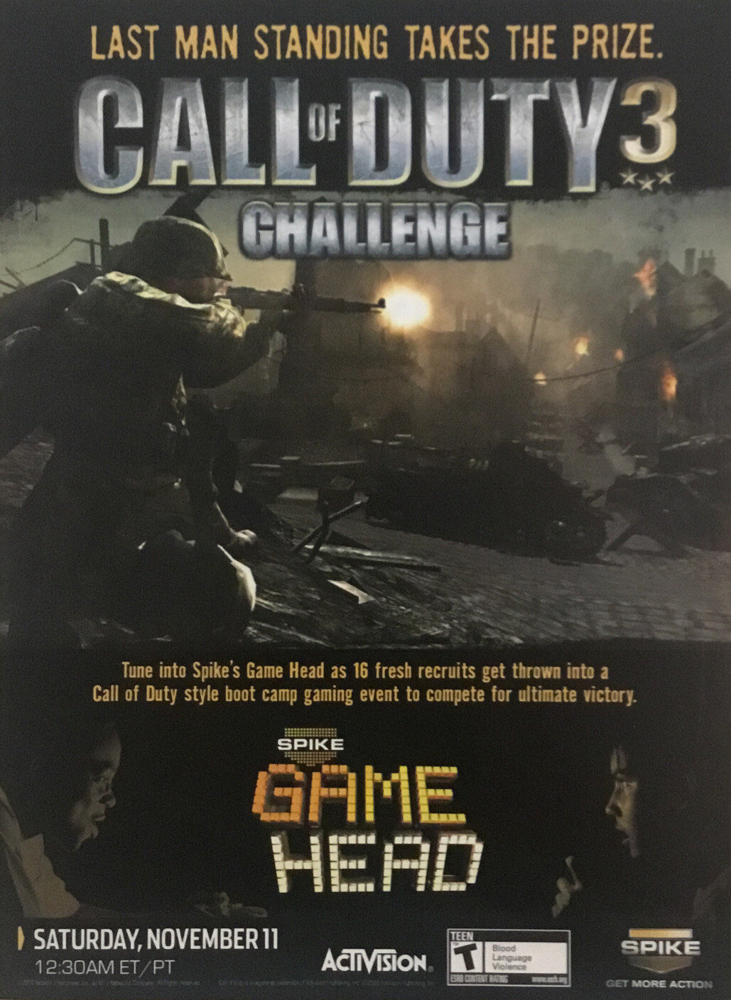 2006 Call of DUTY 3 Challenge Spike TV Game Head PRINT AD Game Room Wall Art