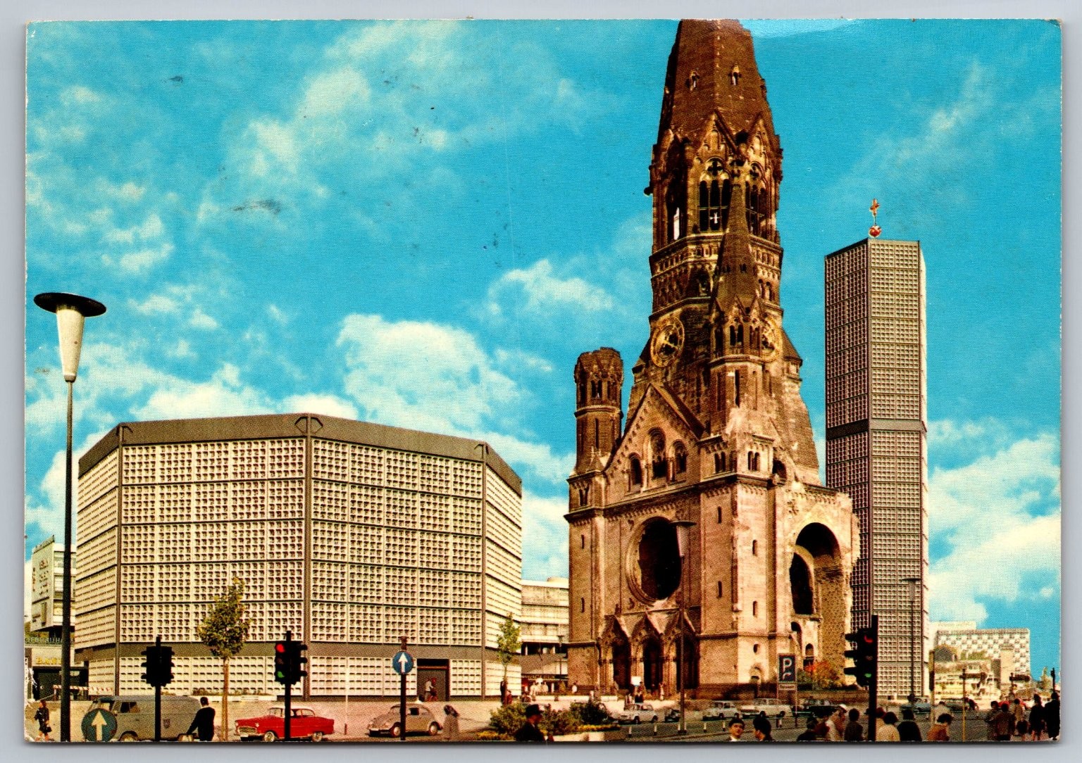 Berlin Kaiser Wilhelm Memorial Church Postcard 1960s Checkpoint Charlie Airmail