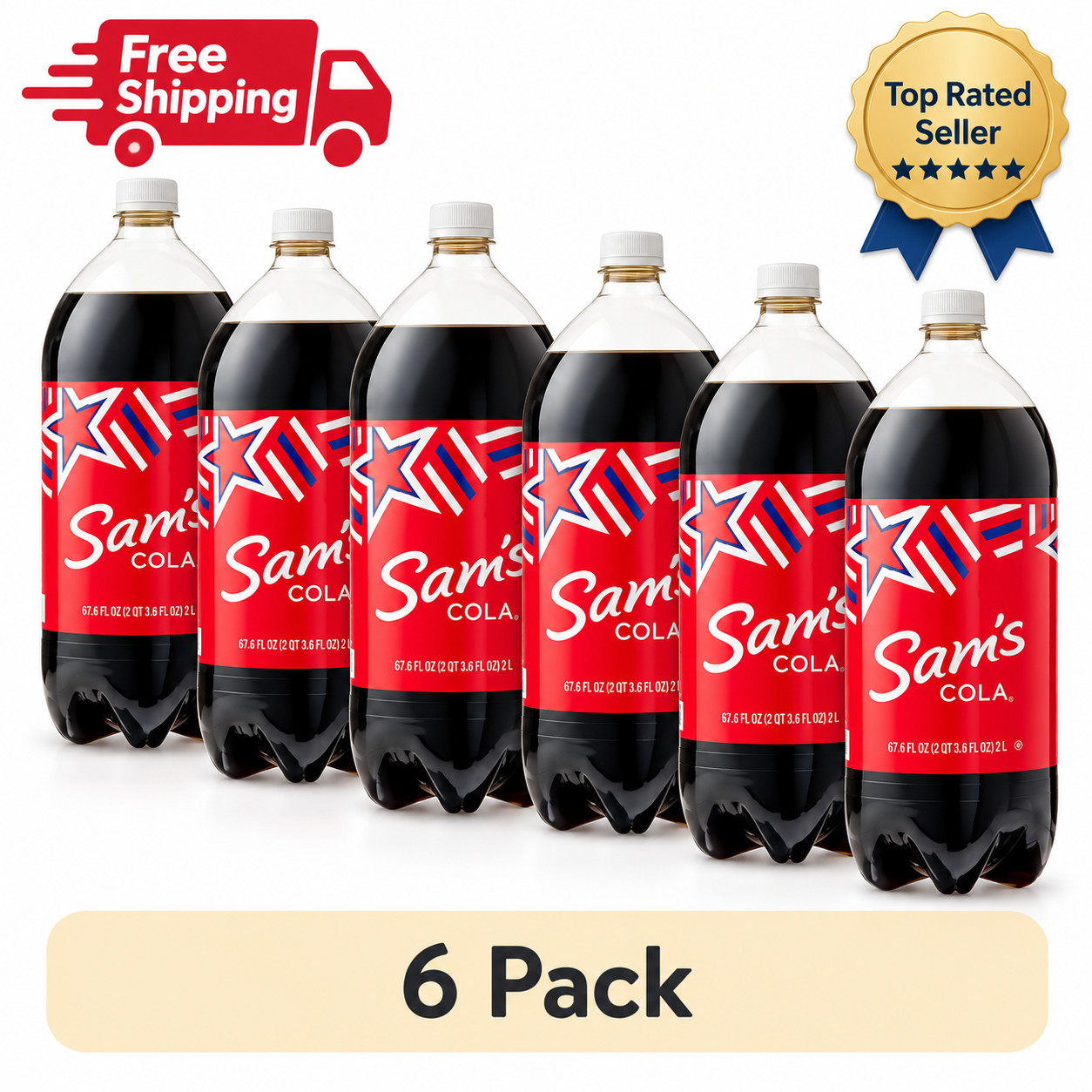 (6 pack) Sam\'s Cola Soda, 2 Liter Bottle