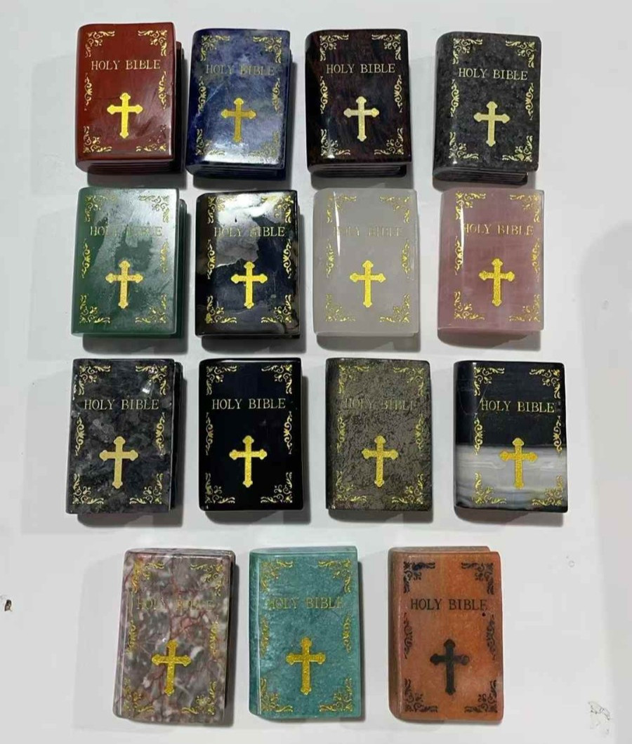 5pc Natural Mixed Quartz Carved Bible books Skull Crystal Reiki Decor