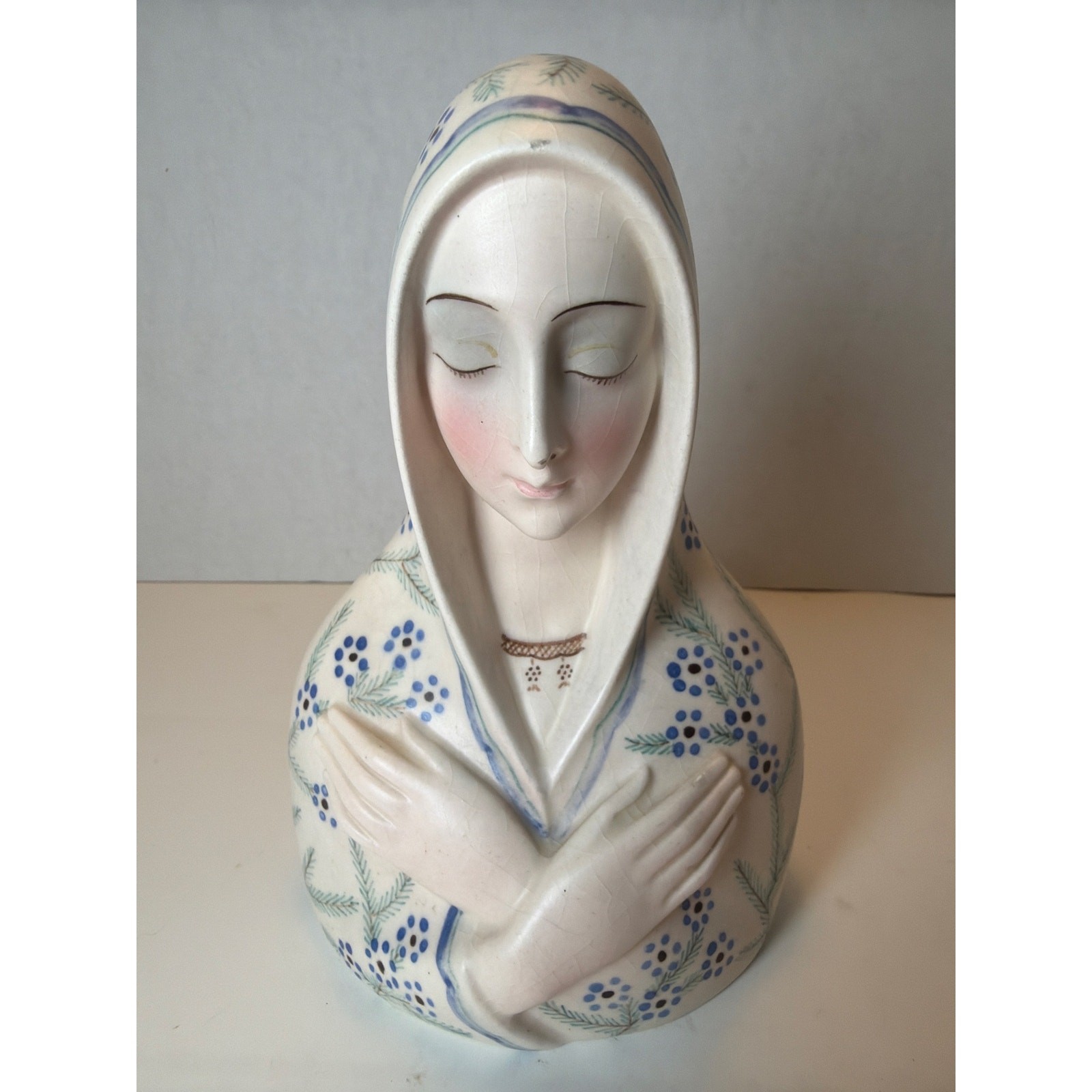 Vintage SACA Sesto Fiorentino Italian Ceramic Madonna Bust Lenci Style Art Deco