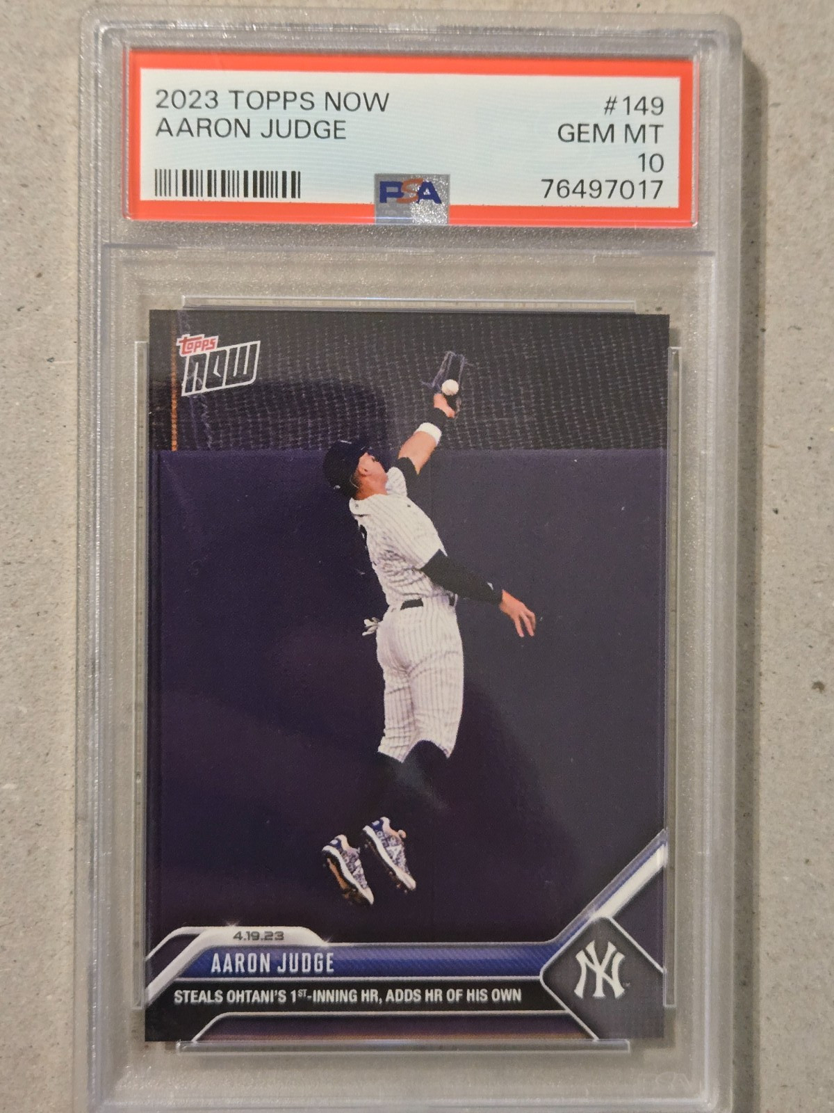 PSA 10 2023 Topps Now Aaron Judge # 149 Steals Ohtani\'s 1st Inning HR Yankees