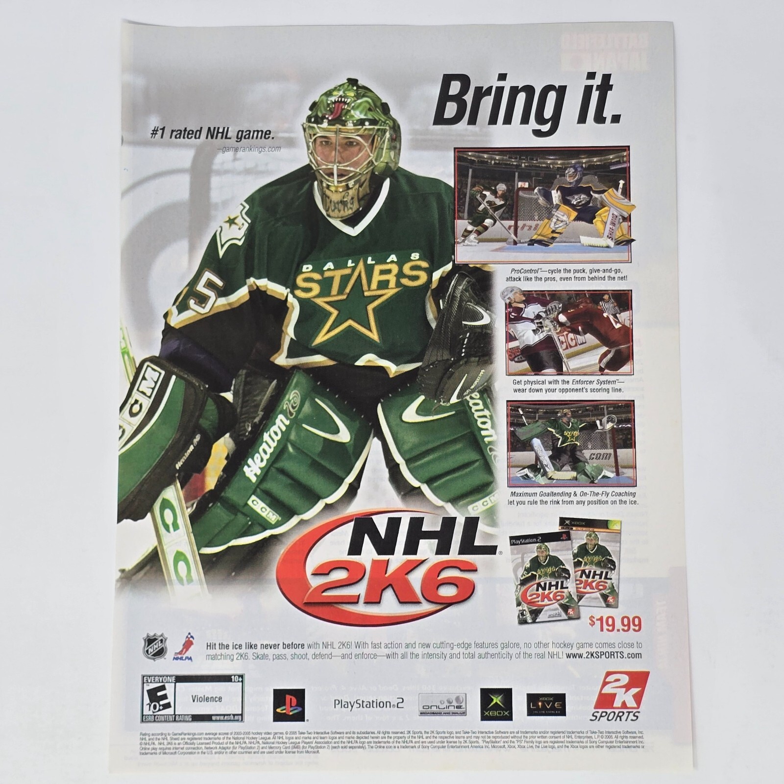 NHL 2K6 PlayStation 2 PS2 Xbox Bring It Print Ad/Poster Promo Art