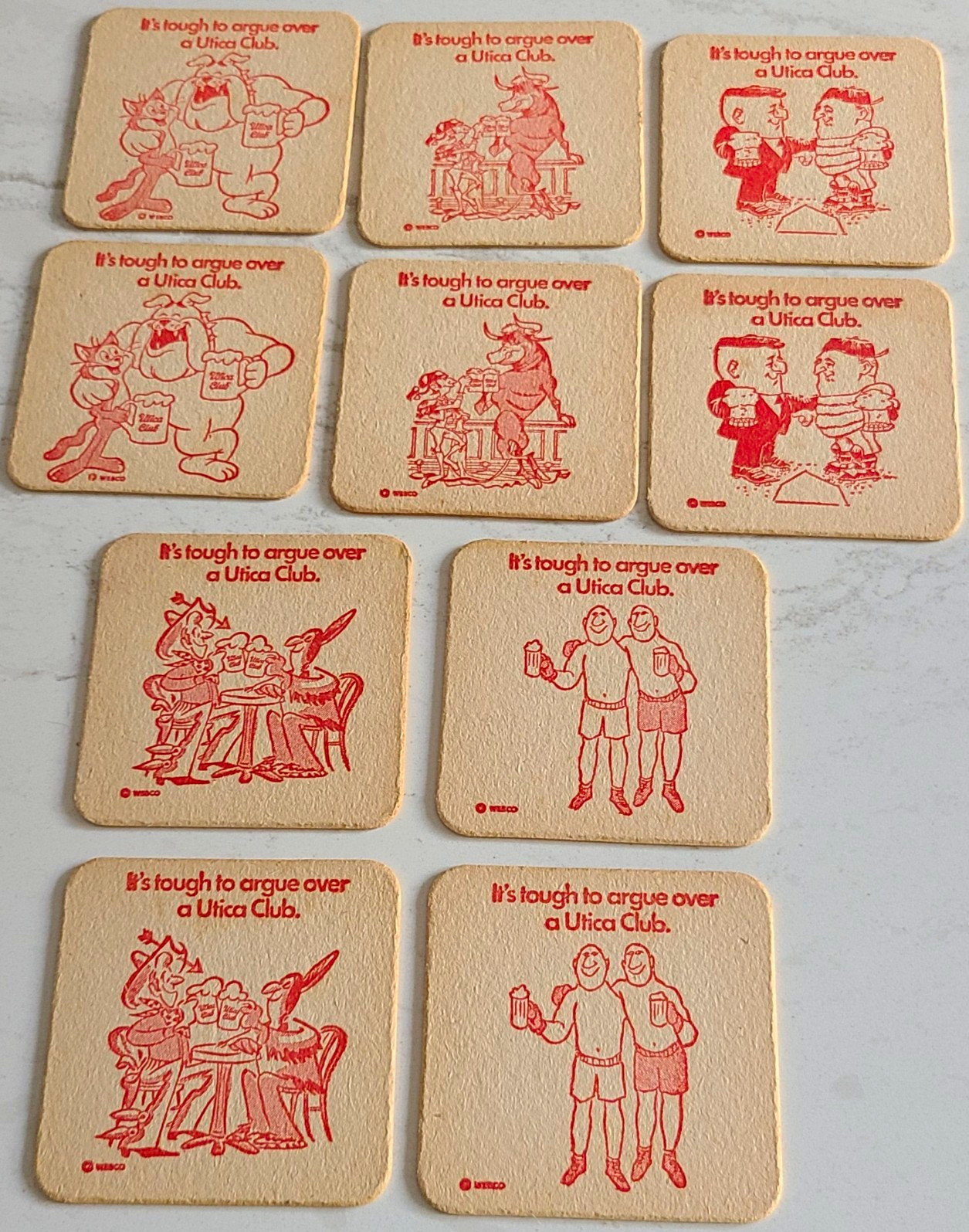 Vintage 60'S Utica CLUB Cardboard Coasters 10 In All 5 Styles