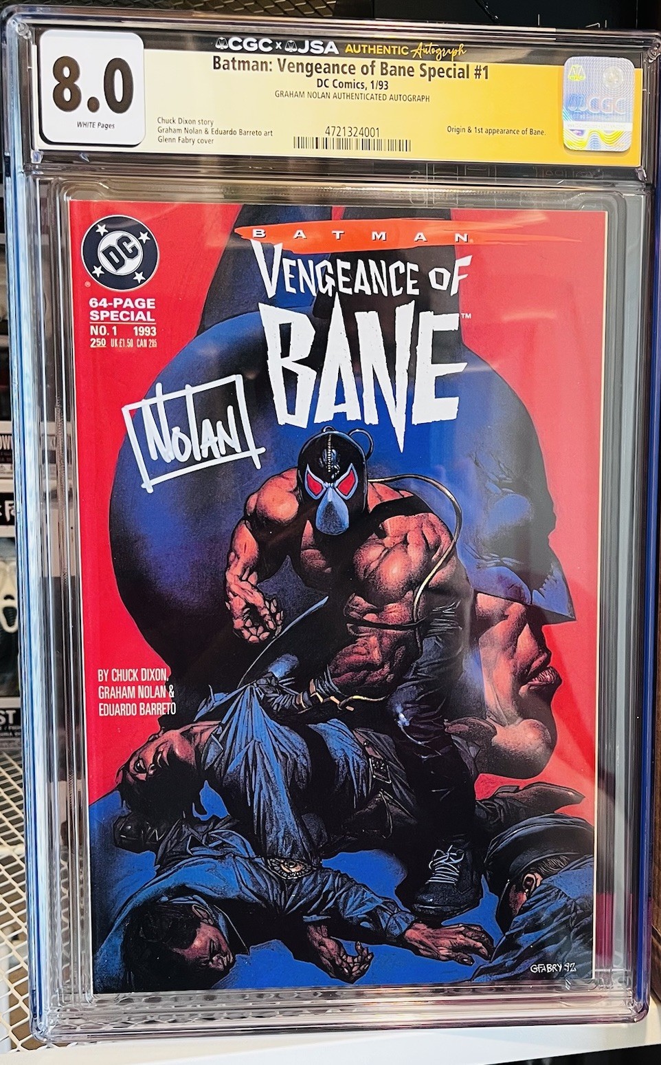 Batman Vengeance of Bane #1 1993 - 1st Printing,  CGC 8.0 JSA Signed Nolan
