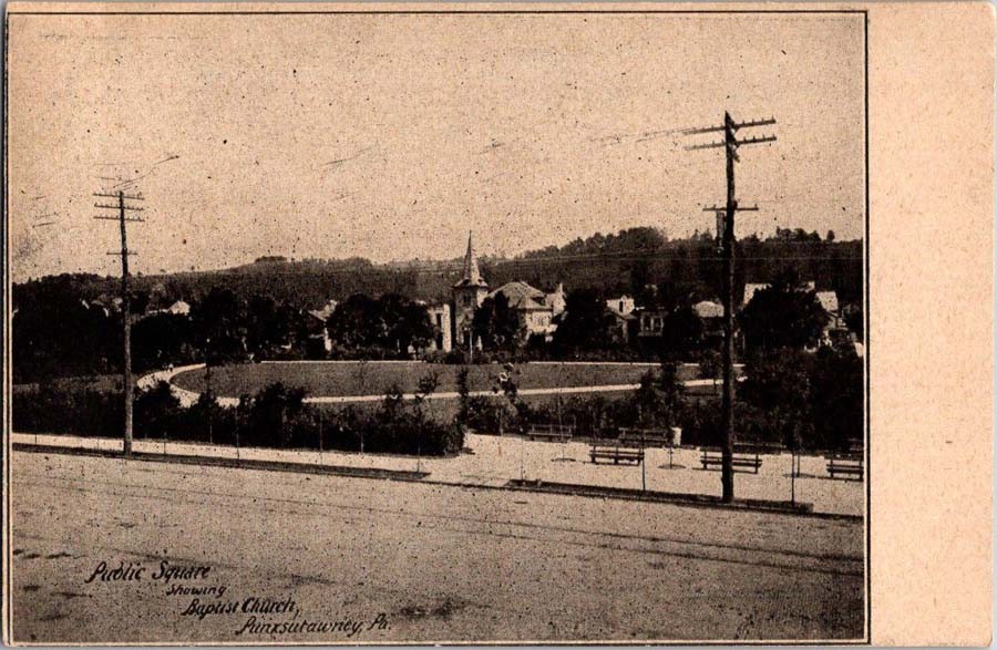 Punxsutawney PA postcard PUBLIC SQUARE SHOWING BAPTIST CHURCH 9/12 AW3253