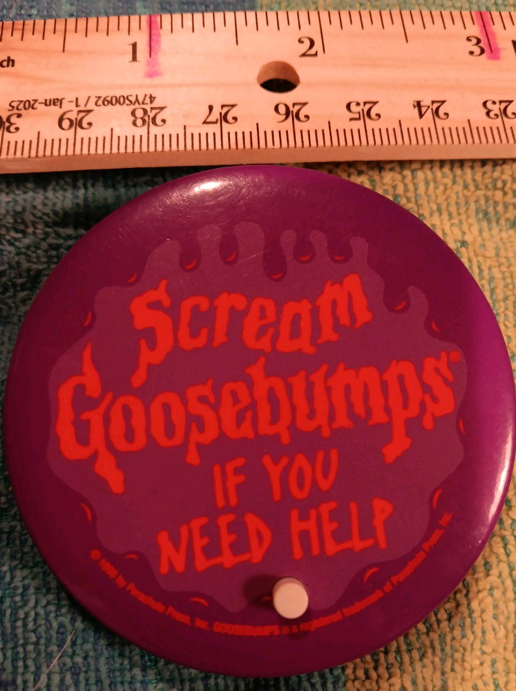 1996 Goosebumps Vintage Sound Button Pinback .Scream If You Need Help. Works