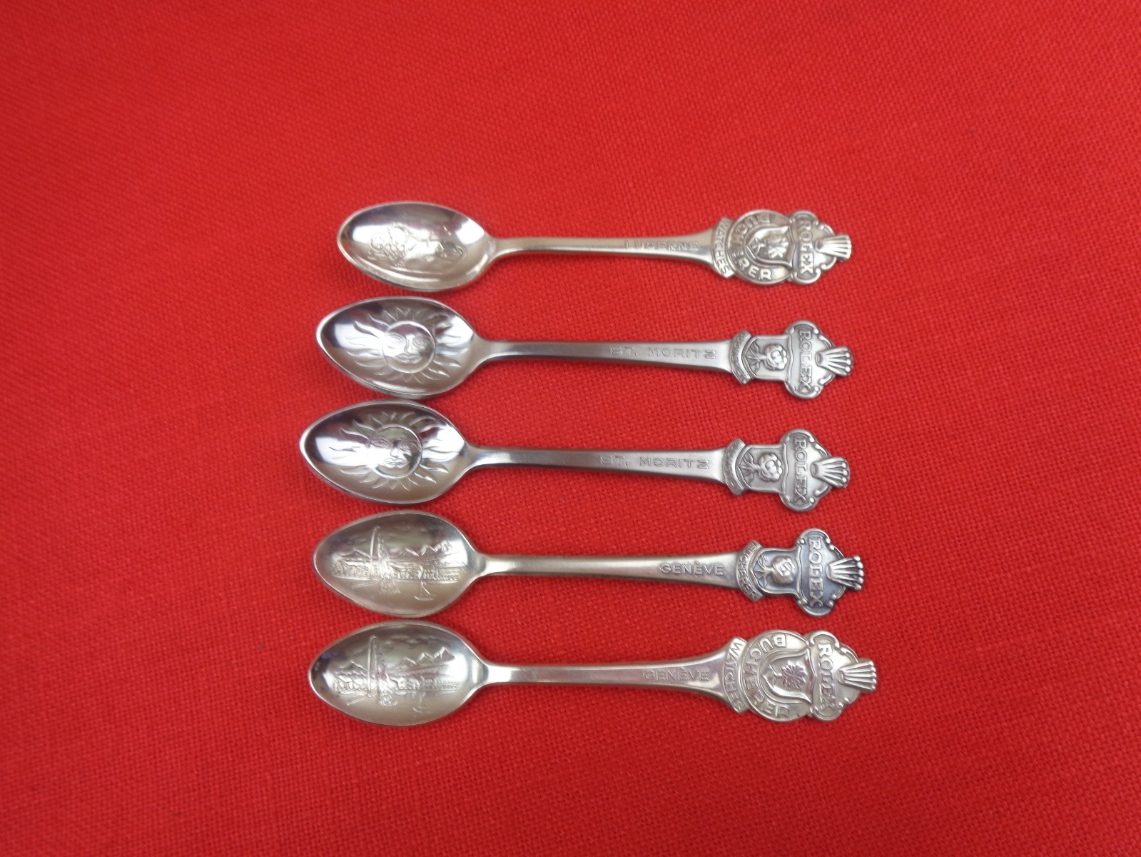 Vintage Rolex Bucherer of Switzerland Souvenir Spoons Lot of 5