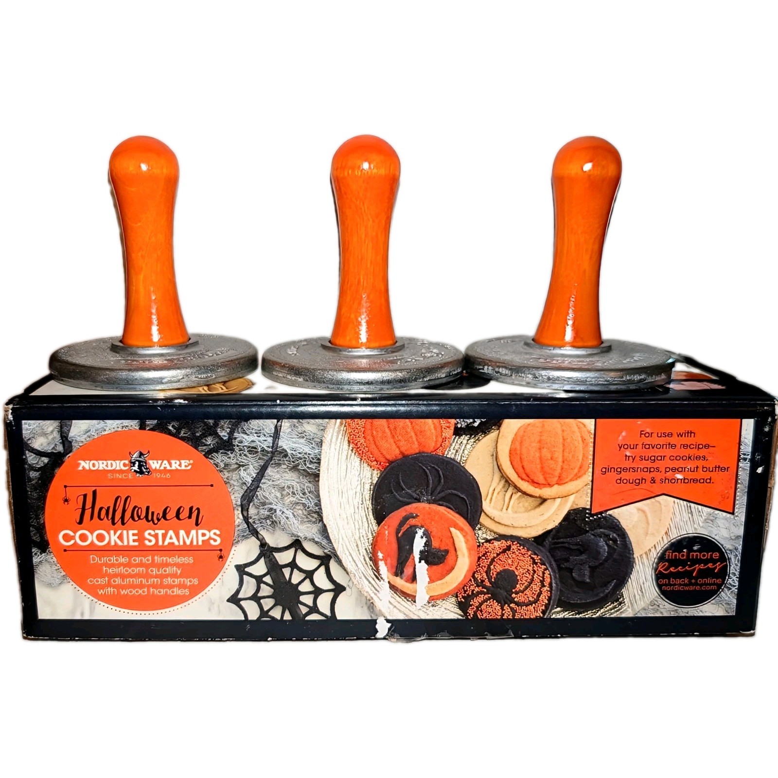 Nordic Ware Halloween Cookie Stamps Set 3 Spider Cat Pumpkin NordicWare Boxed A+