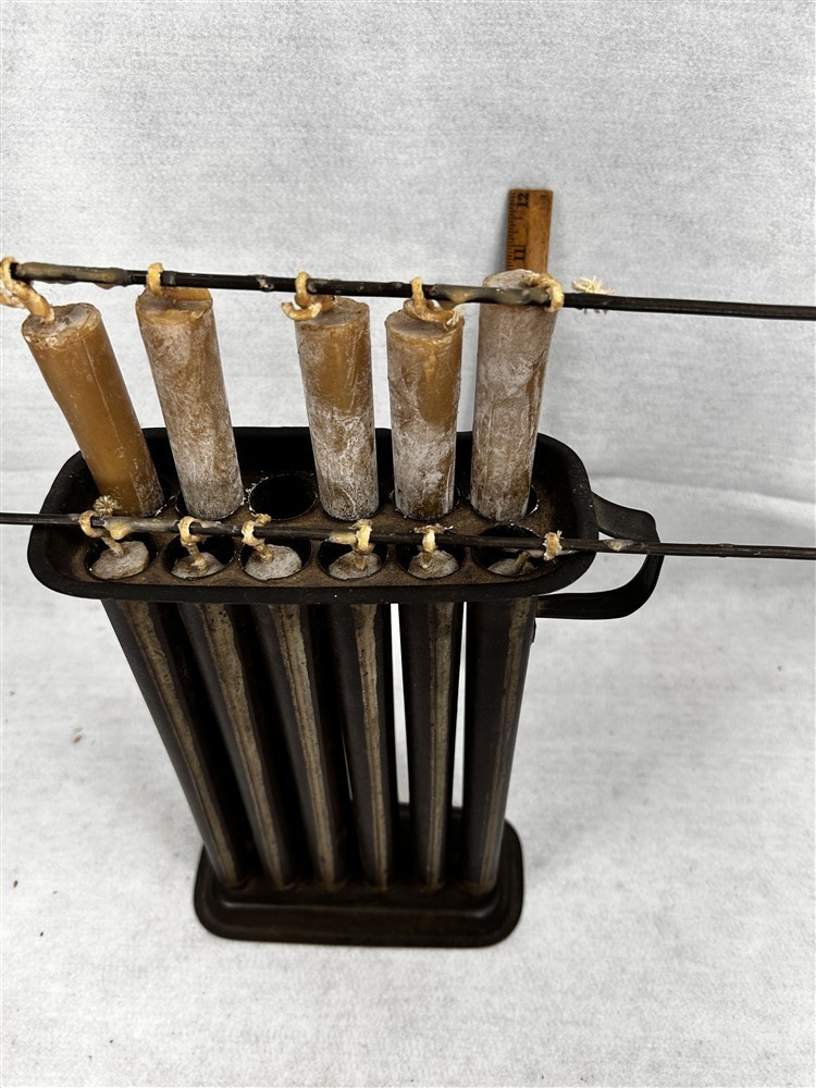 antique tin candle mold strung w/ candles 12 stems early primitive 19th c 