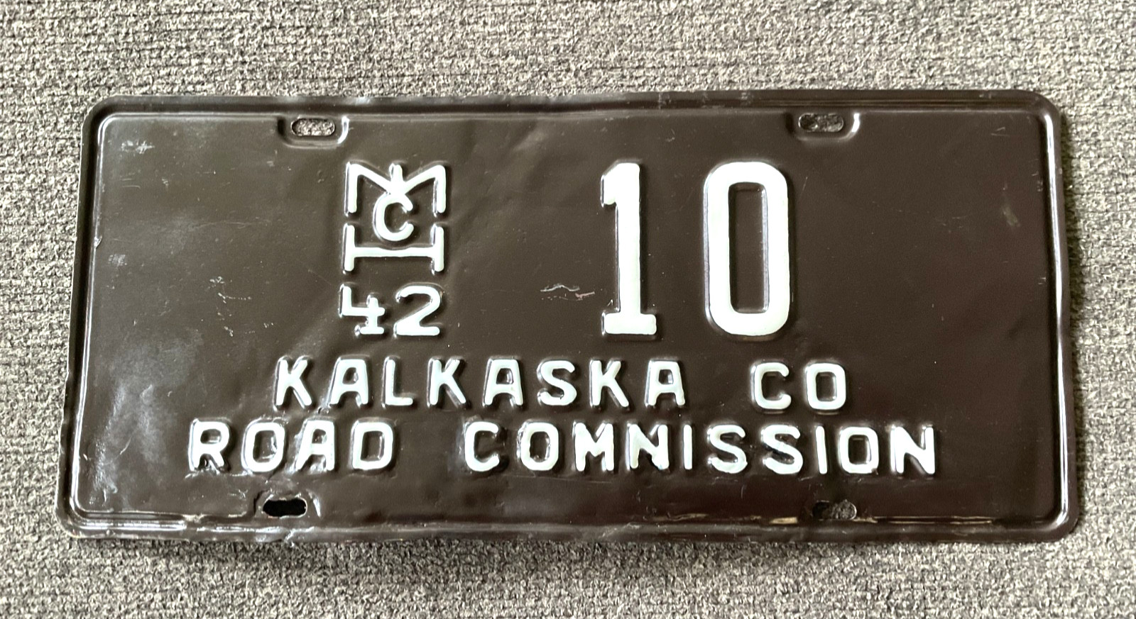 VERY RARE 1942 KALKASKA ROAD COMMISSION MICHIGAN LICENSE PLATE RESTORED