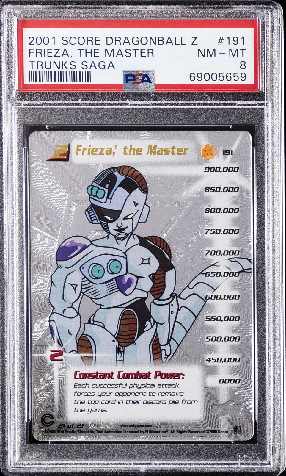 2001 SCORE DRAGON BALL Z TRUNKS SAGA #191 FRIEZA, THE MASTER PSA 8