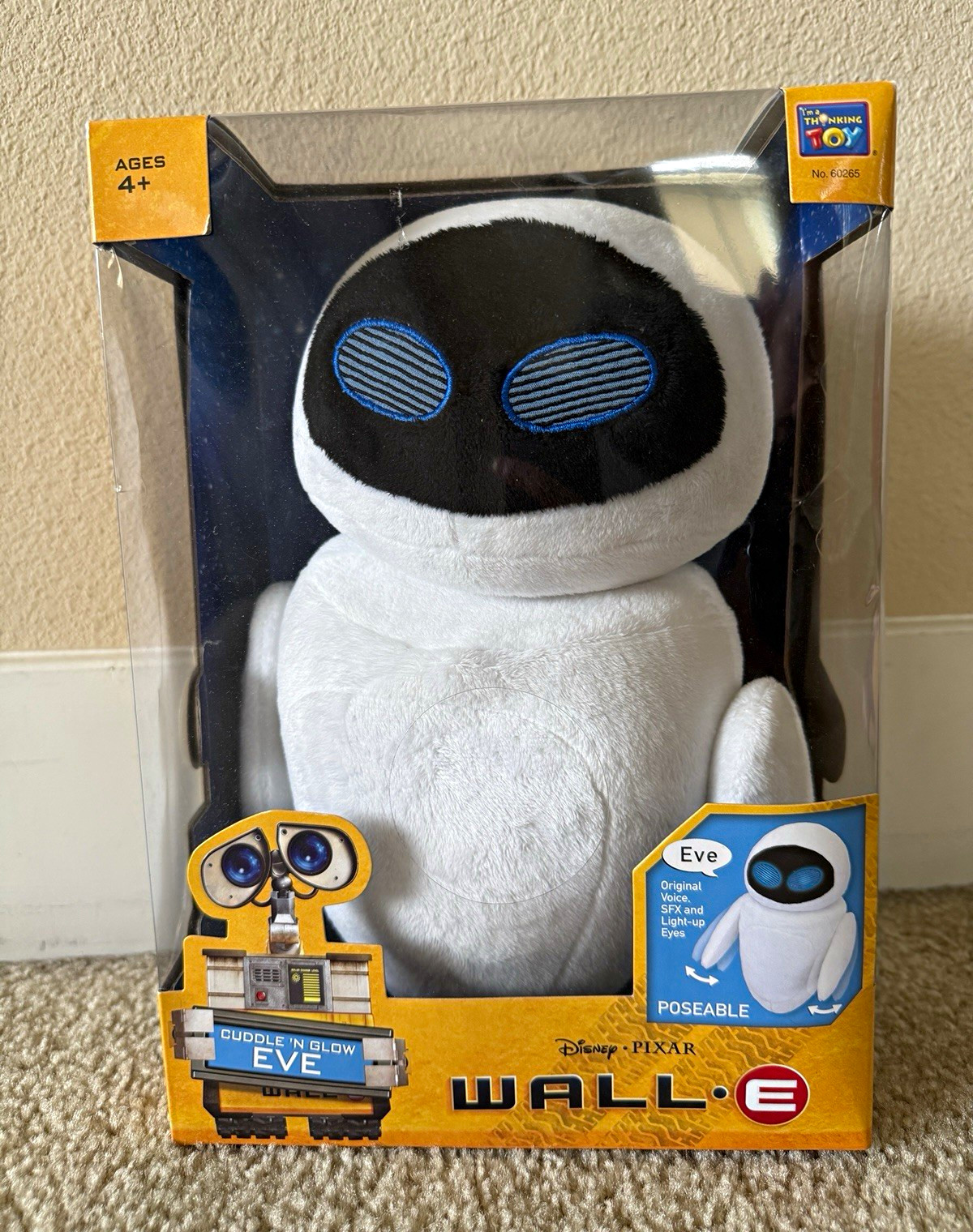Thinkway Toys Disney Pixar WALL-E Cuddle \'N Glow EVE Plush Light-Up Eyes