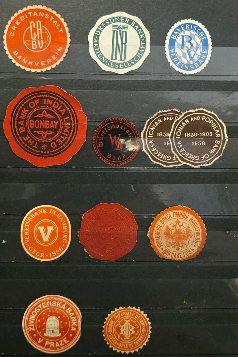World Wide Antique Die-cut Bank Labels Lot Of 12