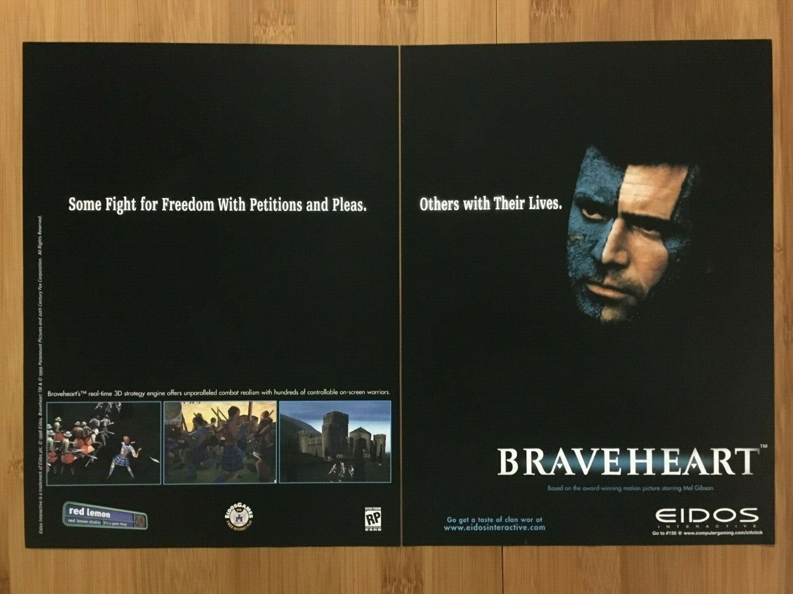 Braveheart PC 1999 Vintage Print Ad/Poster Official Mel Gibson William Wallace