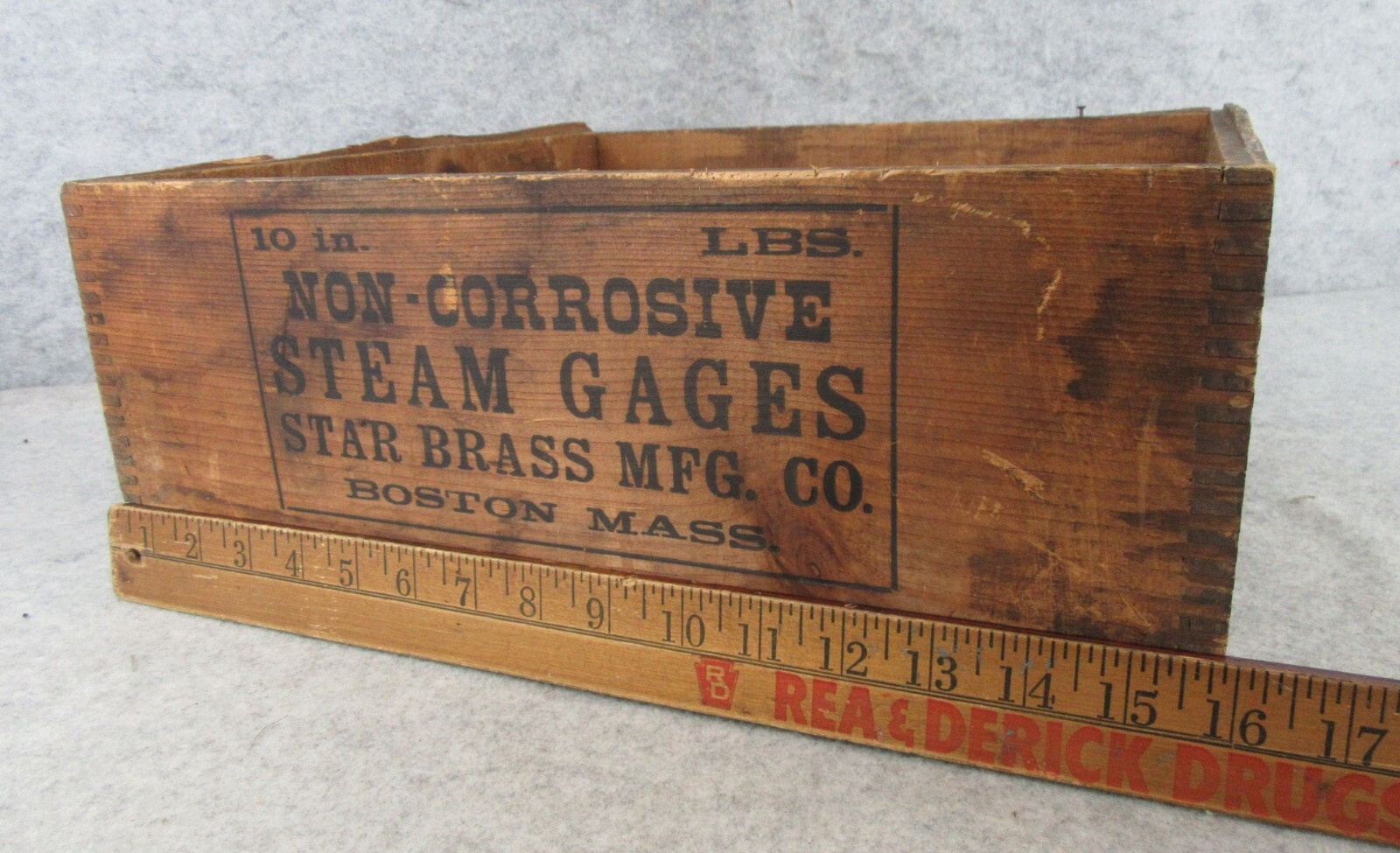 Vintage Railroad Train Marine Boat Engines Steam Gage Wood Advertising Crate Box