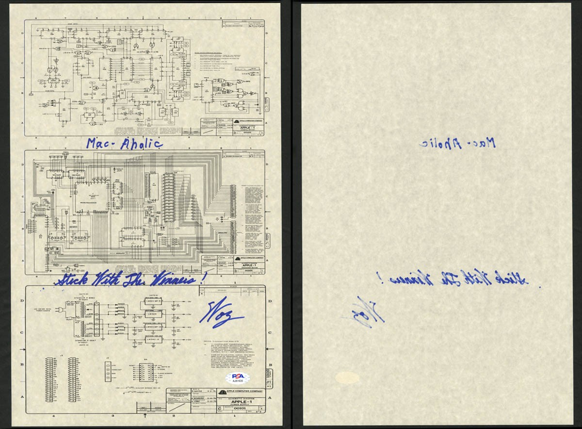 Steve Woz Wozniak SIGNED Apple I Computer Schematic Founder PSA Insc AUTOGRAPHED