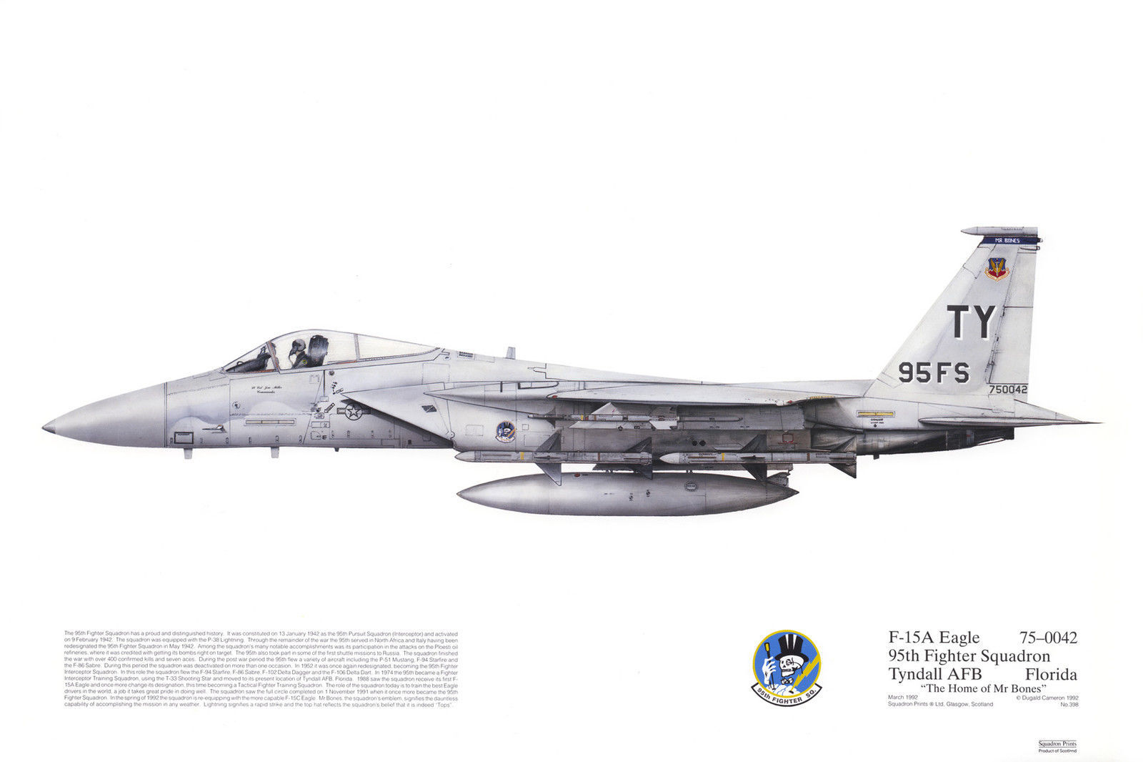 Squadron Print 398 F-15A Eagle 95 FS Tyndall AB USAF Aviation Profile Art