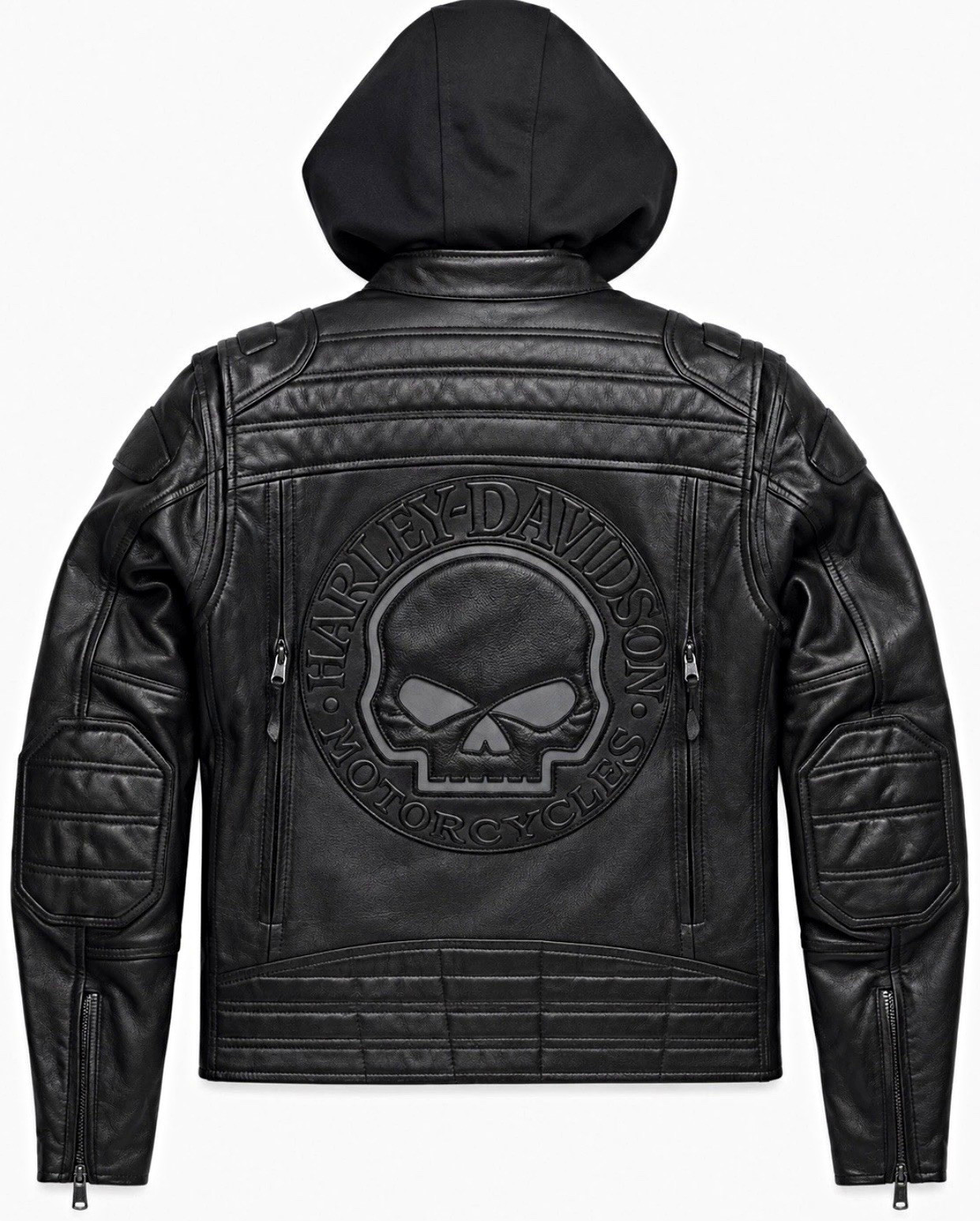 Harley Davidson Leather Jacket Men’s Black Hooded Willie G Skull Moto Riding