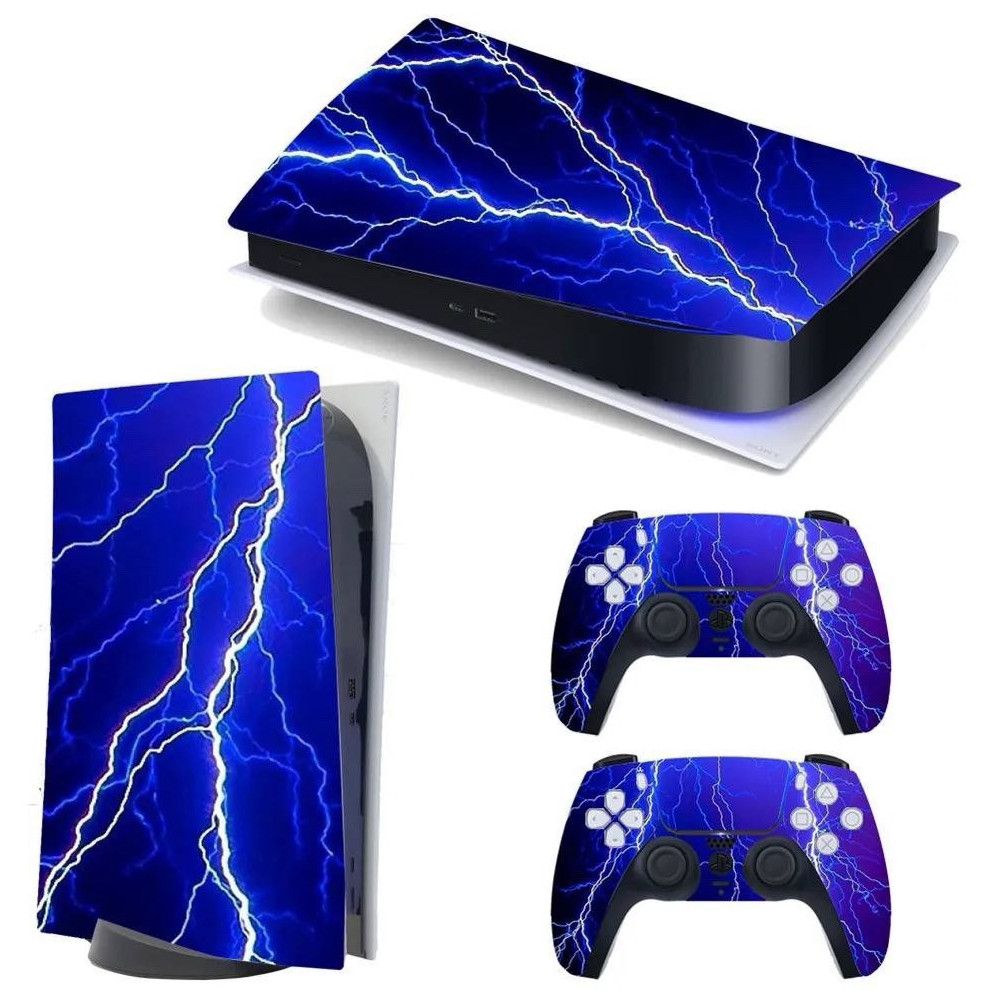 Blue Lightning Vinyl Glossy Skin Decal Set for PS5 Console + Controller